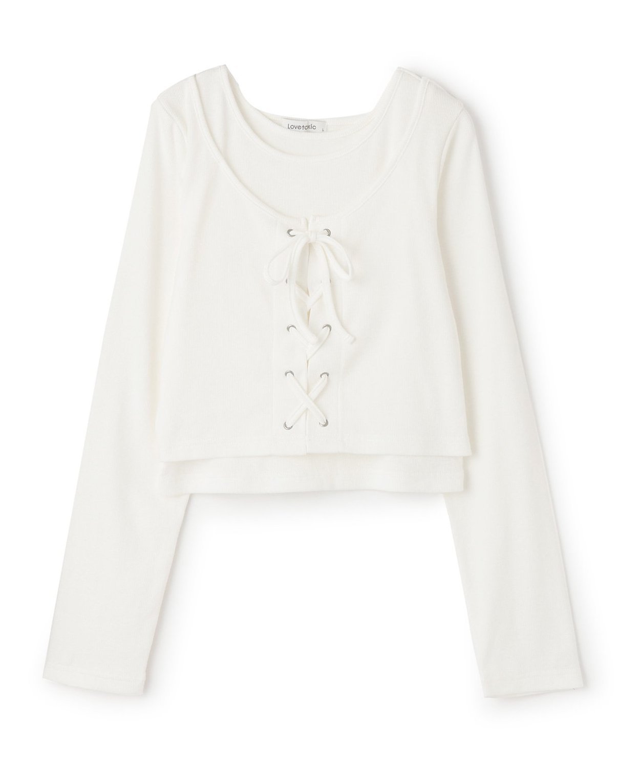 【ナルミヤ オンライン/NARUMIYA ONELINE / KIDS】のレースアップ長袖TシャツSET インテリア・キッズ・メンズ・レディースファッション・服の通販 founy(ファニー) 　ファッション　Fashion　キッズファッション　Fashion for Kids　テレコ　Ribbed, Rib Stitch　トレンド　Trend, Trending Now　フィット　Fit, Slim Fit　フロント　Front, Front Design　レース　Lace, Lace Fabric　長袖　Long Sleeve, Full Sleeve　オフ ホワイト|ID: prp329100004727419 ipo3291000000034153216