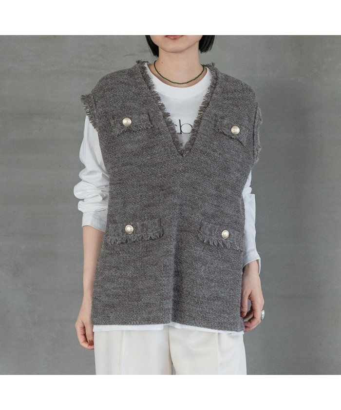【アパートバイローリーズ/apart by lowrys】のアンゴラツィードニットベスト インテリア・キッズ・メンズ・レディースファッション・服の通販 founy(ファニー) https://founy.com/ ファッション Fashion レディースファッション Fashion for Women アウター Coat / Outerwear Collection トップス・カットソー Cut & Sew Tops ニット Knit Tops & Sweaters ベスト&ジレ / 重ね着スタイル Vests & Gilets アンゴラ Angora Knitwear ツイード／ツィード Choker, Choker Necklace ツイード Twill, Twill Weave ノースリーブ Sleeveless, No-Sleeve バランス Balance, Style Balance フリンジ Fringe, Tassel ベスト Vest, Waistcoat ポケット Pocket, Pocket Detail |ID: prp329100004727960 ipo3291000000034206930