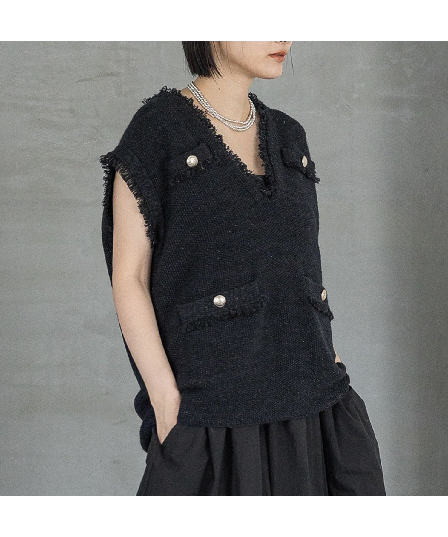 【アパートバイローリーズ/apart by lowrys】のアンゴラツィードニットベスト インテリア・キッズ・メンズ・レディースファッション・服の通販 founy(ファニー) 　ファッション　Fashion　レディースファッション　Fashion for Women　アウター　Coat / Outerwear Collection　トップス・カットソー　Cut & Sew Tops　ニット　Knit Tops & Sweaters　ベスト&ジレ / 重ね着スタイル　Vests & Gilets　アンゴラ　Angora Knitwear　ツイード／ツィード　Choker, Choker Necklace　ツイード　Twill, Twill Weave　ノースリーブ　Sleeveless, No-Sleeve　バランス　Balance, Style Balance　フリンジ　Fringe, Tassel　ベスト　Vest, Waistcoat　ポケット　Pocket, Pocket Detail　ネイビー88|ID: prp329100004727960 ipo3291000000034206938