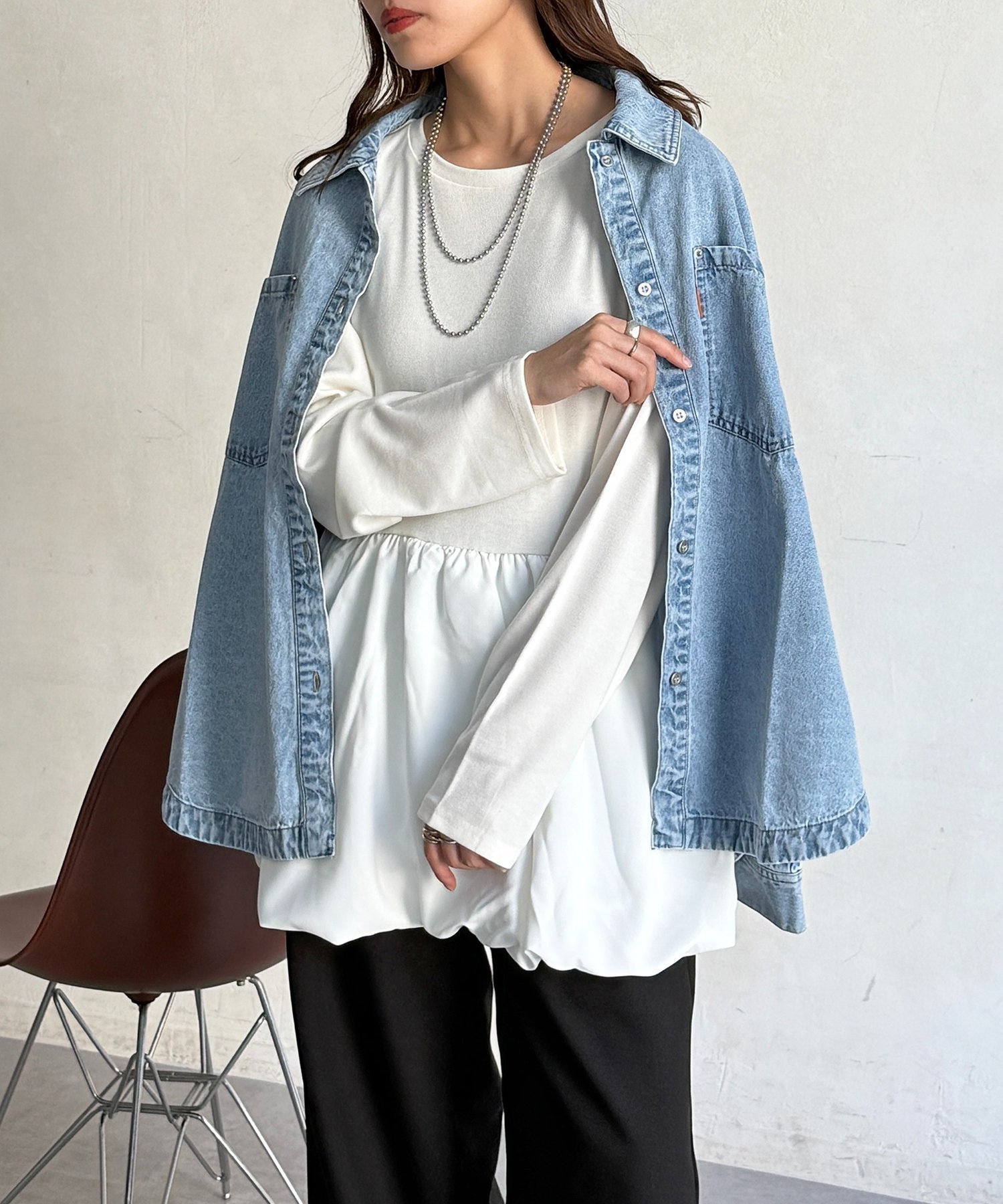 【シーピーシーエム/CPCM】のアソートレイヤードロンT インテリア・キッズ・メンズ・レディースファッション・服の通販 founy(ファニー) 　ファッション　Fashion　レディースファッション　Fashion for Women　トップス・カットソー　Cut & Sew Tops　ロングTシャツ・Tシャツ　Longline T-Shirts & Tees　春　Spring　秋　Autumn　ギャザー　Gathered, Ruffled　クラシカル　Classical, Vintage-Inspired　コーデュロイ　Corduroy, Cord Fabric　シンプル　Simple, Minimal　デニム　Denim, Jeans Material　トレンド　Trend, Trending Now　バルーン　Balloon, Balloon Silhouette　フリル　Frill, Ruffle　フレア　Flare, Flared　おすすめ　Recommended / Our Picks　エレガント 上品　Elegant　ホワイトその他2|ID: prp329100004727979 ipo3291000000036292635