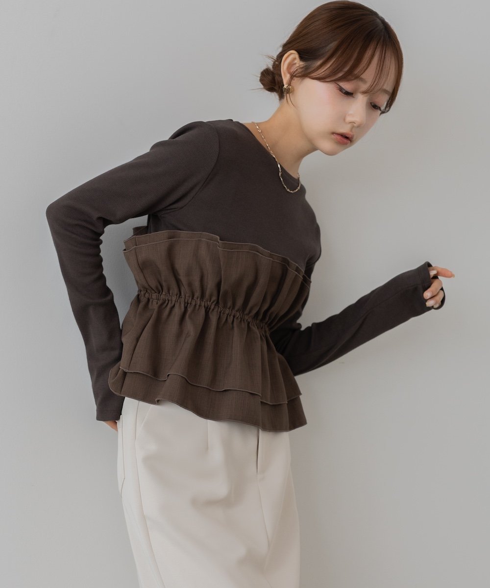 【バブ ブージュルード/Bab Bou Jeloud】のビスチェ風レイヤードロンT インテリア・キッズ・メンズ・レディースファッション・服の通販 founy(ファニー) 　ファッション　Fashion　レディースファッション　Fashion for Women　トップス・カットソー　Cut & Sew Tops　ロングTシャツ・Tシャツ　Longline T-Shirts & Tees　ビスチェ　Bustiers & Corset Tops / Layered Bustier Style　カットソー　Cut and Sewn Top　クラシカル　Classical, Vintage-Inspired　サテン　Satin, Glossy Fabric　ジャケット　Jacket, Outerwear　スマート　Smart, Elegant　チェック　Check, Plaid, Tartan　デニム　Denim, Jeans Material　バルーン　Balloon, Balloon Silhouette　ビスチェ　Bustier, Corset Top　レース　Lace, Lace Fabric　再入荷　Restock / Back in Stock　おすすめ　Recommended / Our Picks　エレガント 上品　Elegant　CCL|ID: prp329100004727983 ipo3291000000034497016