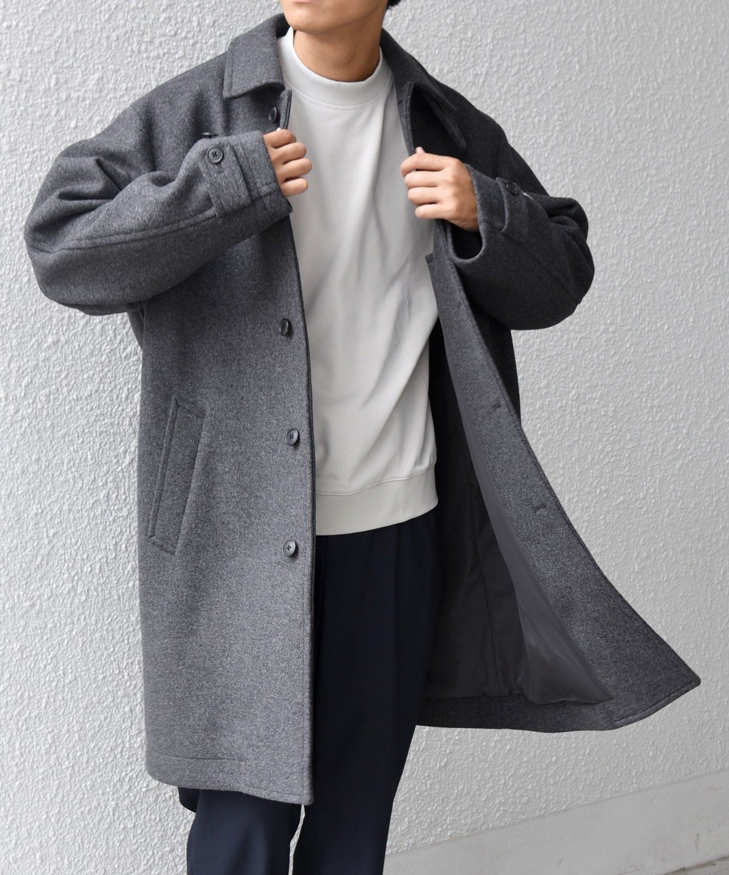 【シップス/SHIPS / MEN】のSHIPS any PURE WOOL MELTON ステンカラー コート 25AW インテリア・キッズ・メンズ・レディースファッション・服の通販 founy(ファニー) 　ファッション　Fashion　メンズファッション　Fashion for Men　インナー　Innerwear　ジャケット　Jacket, Outerwear　ベーシック　Basic, Essential　メルトン　Melton, Heavy Wool　メンズ　Men's, Menswear　リラックス　Relax, Relaxed Fit　エレガント 上品　Elegant　ビジネス 仕事 通勤　Business / Work / Commuting　2025年　2025　2025-2026秋冬・A/W　Autumn/Winter 2025–26 AW25–26　チャコールグレー|ID: prp329100004727996 ipo3291000000034450156
