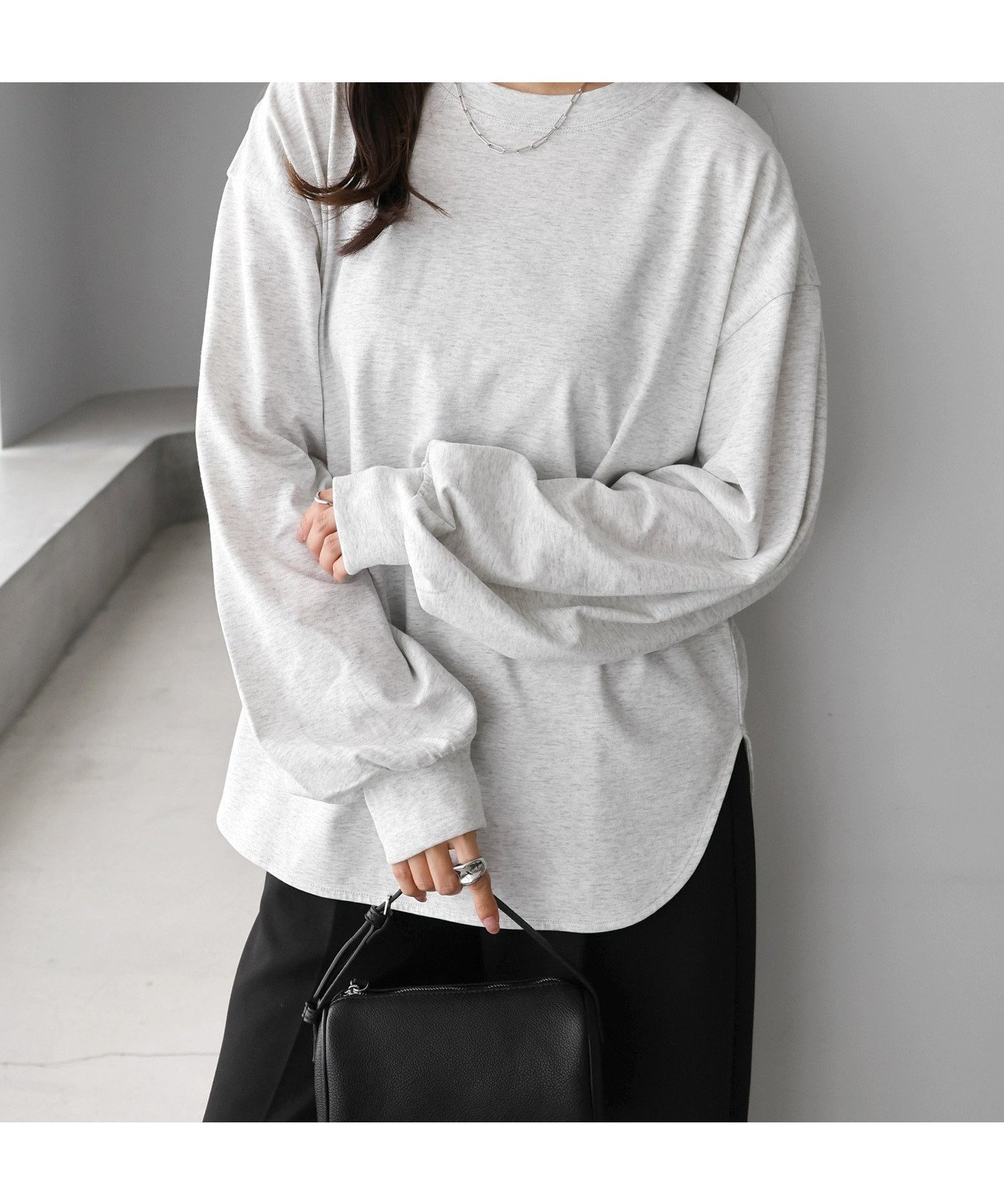 【アンドミー/andme】のクルーネック ロング 長袖 Tシャツ インテリア・キッズ・メンズ・レディースファッション・服の通販 founy(ファニー) 　ファッション　Fashion　レディースファッション　Fashion for Women　トップス・カットソー　Cut & Sew Tops　シャツ・ブラウス・オフィスカジュアル　Elegant Blouses & Button-Ups　ロングTシャツ・Tシャツ　Longline T-Shirts & Tees　インナー　Innerwear　今季　This Season, Current Season　ショルダー　Shoulder, Shoulder Strap　シンプル　Simple, Minimal　スウェット / スエット　Sweatshirt, Sweatwear　ドロップ　Drop Shoulder, Dropped Style　長袖　Long Sleeve, Full Sleeve　バランス　Balance, Style Balance　リラックス　Relax, Relaxed Fit　ロング　Long, Long-Length　おすすめ　Recommended / Our Picks　杢オートミール|ID: prp329100004728059 ipo3291000000034246081
