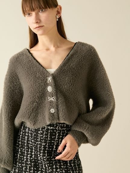 【ファーファー/FURFUR】のマルチビジューボタンフェザーカーディガン インテリア・キッズ・メンズ・レディースファッション・服の通販 founy(ファニー) 　ファッション　Fashion　レディースファッション　Fashion for Women　トップス・カットソー　Cut & Sew Tops　カーディガン・羽織り　Layered Style Cardigans　アクセサリー　Fashion Accessories　カーディガン　Cardigan, Knitwear　スマート　Smart, Elegant　フェザーヤーン　Feather Yarn, Fluffy Yarn　フェミニン　Feminine, Girly　フロント　Front, Front Design　CGRY[007]|ID: prp329100004728064 ipo3291000000034533120