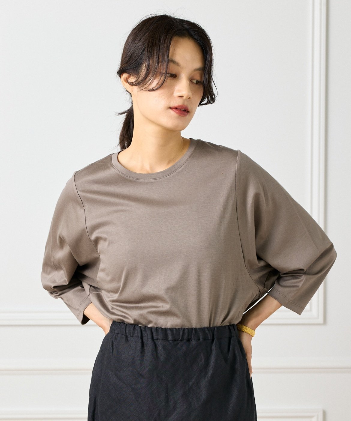 【イネド/INED】のワイドスリーブコクーンカットソー インテリア・キッズ・メンズ・レディースファッション・服の通販 founy(ファニー) 　ファッション　Fashion　レディースファッション　Fashion for Women　トップス・カットソー　Cut & Sew Tops　カットソー・ベーシックTシャツ　Cut-and-Sewn Tops / Stretch Tees & Basics　スマート　Smart, Elegant　モカチャ|ID: prp329100004728172 ipo3291000000034500936