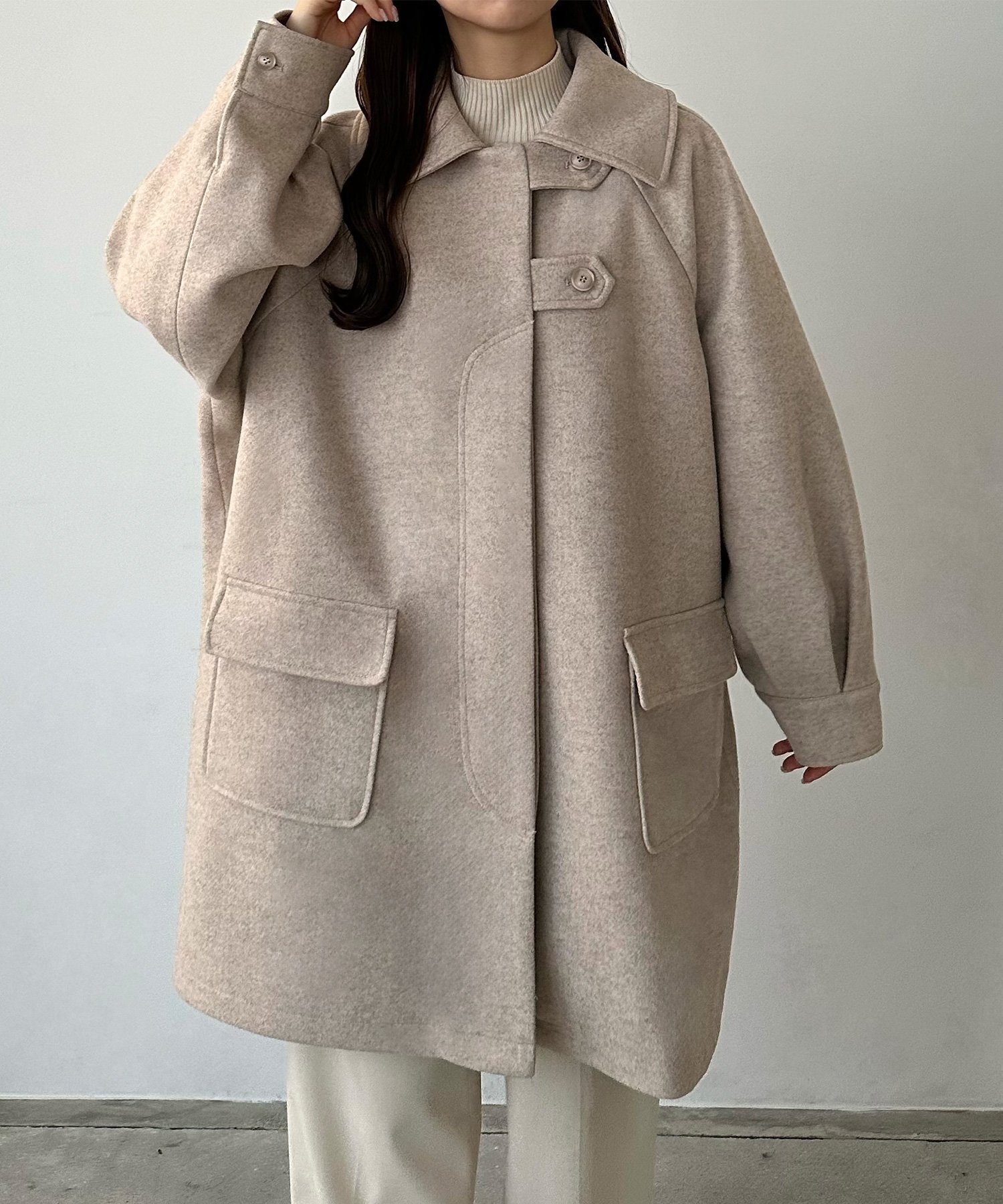 【ジュノア/JUNOAH】のcallautia ステンカラーオーバーミドルコート インテリア・キッズ・メンズ・レディースファッション・服の通販 founy(ファニー) 　ファッション　Fashion　レディースファッション　Fashion for Women　アウター　Coat / Outerwear Collection　コート・ロングコート・ピーコート　Long Coats, Peacoats & More　ベージュ|ID: prp329100004728220 ipo3291000000034585764