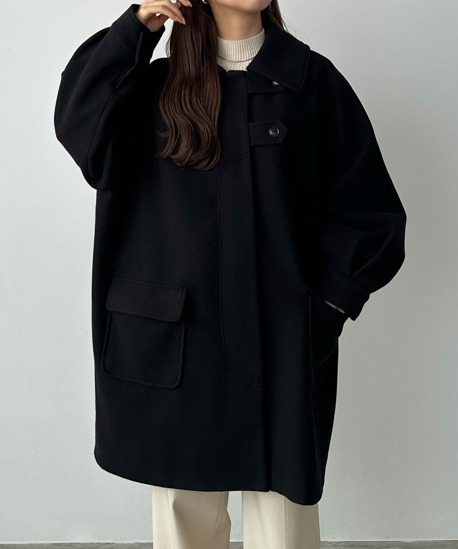 【ジュノア/JUNOAH】のcallautia ステンカラーオーバーミドルコート インテリア・キッズ・メンズ・レディースファッション・服の通販 founy(ファニー) 　ファッション　Fashion　レディースファッション　Fashion for Women　アウター　Coat / Outerwear Collection　コート・ロングコート・ピーコート　Long Coats, Peacoats & More　ブラック|ID: prp329100004728220 ipo3291000000034585765