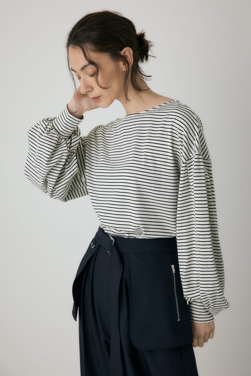 【クリエ コンフォルト/crie conforto】のボーダーボリュームスリーブプルオーバー 人気、トレンドファッション・服の通販 founy(ファニー) 　ファッション　Fashion　レディースファッション　Fashion for Women　トップス・カットソー　Cut & Sew Tops　カジュアルプルオーバー・ニットトップス　Pullovers & Knit Tops / Casual Pullovers　ボリューム袖・フリルスリーブブラウス　Voluminous & Ruffle Sleeves / Puffy Sleeve Tops　カットソー　Cut and Sewn Top　シンプル　Simple, Minimal　スラックス　Slacks, Dress Pants　デニム　Denim, Jeans Material　ボーダー　Border, Stripe　ランダム　Random, Irregular　 other-1|ID: prp329100004728255 ipo3291000000034524795