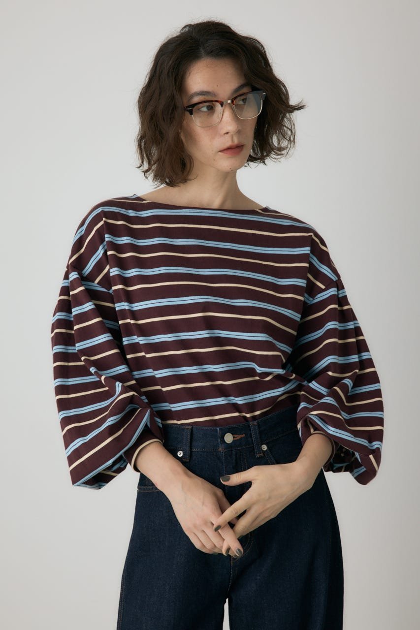 【クリエ コンフォルト/crie conforto】のボーダーボリュームスリーブプルオーバー インテリア・キッズ・メンズ・レディースファッション・服の通販 founy(ファニー) 　ファッション　Fashion　レディースファッション　Fashion for Women　トップス・カットソー　Cut & Sew Tops　カジュアルプルオーバー・ニットトップス　Pullovers & Knit Tops / Casual Pullovers　ボリューム袖・フリルスリーブブラウス　Voluminous & Ruffle Sleeves / Puffy Sleeve Tops　カットソー　Cut and Sewn Top　シンプル　Simple, Minimal　スラックス　Slacks, Dress Pants　デニム　Denim, Jeans Material　ボーダー　Border, Stripe　ランダム　Random, Irregular　柄BRN5|ID: prp329100004728255 ipo3291000000034524797