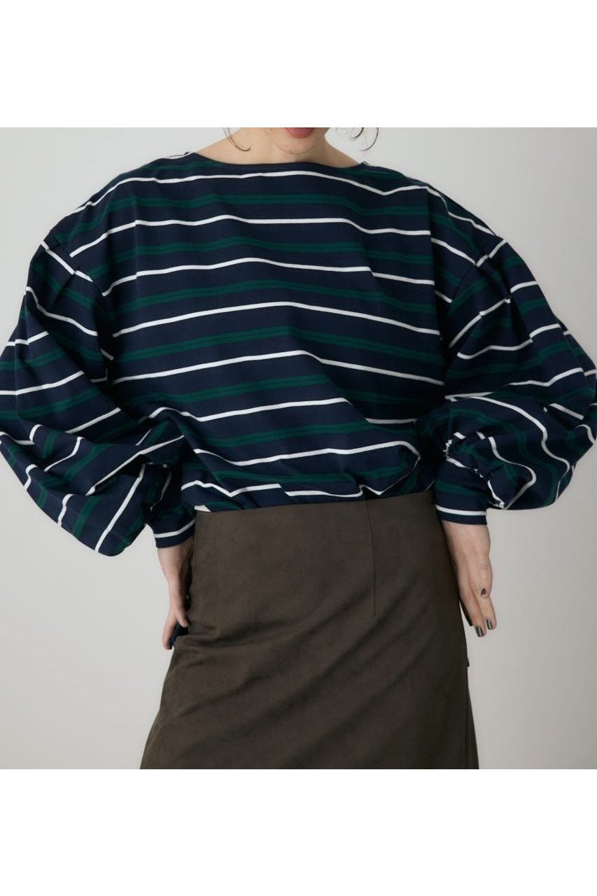 【クリエ コンフォルト/crie conforto】のボーダーボリュームスリーブプルオーバー インテリア・キッズ・メンズ・レディースファッション・服の通販 founy(ファニー) 　ファッション　Fashion　レディースファッション　Fashion for Women　トップス・カットソー　Cut & Sew Tops　カジュアルプルオーバー・ニットトップス　Pullovers & Knit Tops / Casual Pullovers　ボリューム袖・フリルスリーブブラウス　Voluminous & Ruffle Sleeves / Puffy Sleeve Tops　カットソー　Cut and Sewn Top　シンプル　Simple, Minimal　スラックス　Slacks, Dress Pants　デニム　Denim, Jeans Material　ボーダー　Border, Stripe　ランダム　Random, Irregular　柄NVY5|ID: prp329100004728255 ipo3291000000034524798