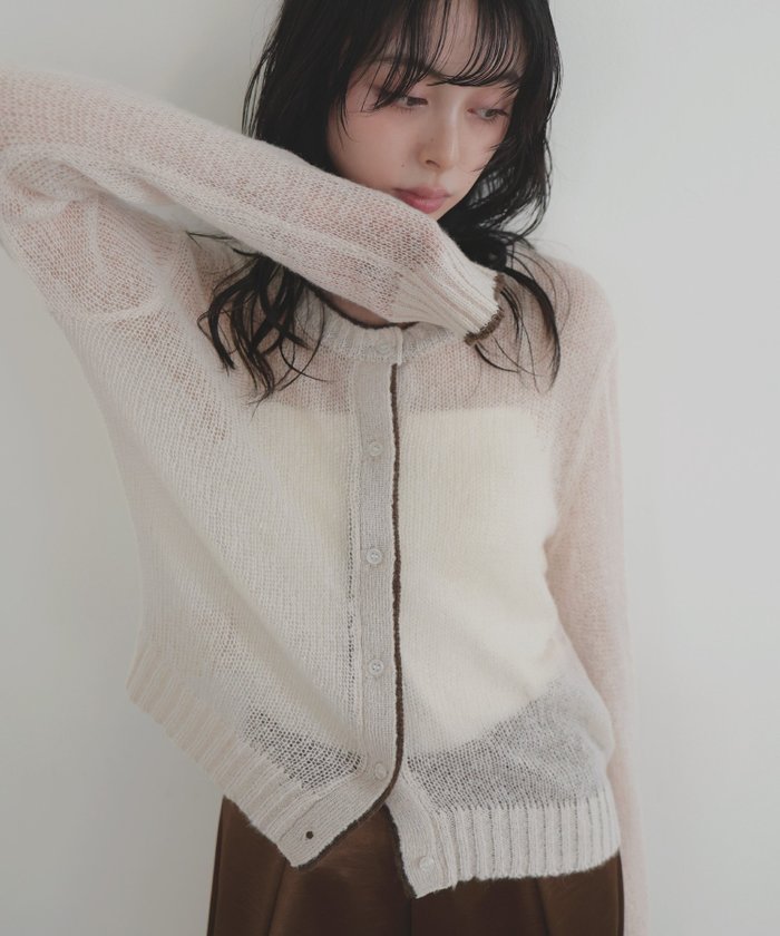 【リアン/Lian】のシアーバイカラーカーディガン インテリア・キッズ・メンズ・レディースファッション・服の通販 founy(ファニー) https://founy.com/ ファッション Fashion レディースファッション Fashion for Women トップス・カットソー Cut & Sew Tops カーディガン・羽織り Layered Style Cardigans 透かし Cut-Out, Lacework |ID: prp329100004728258 ipo3291000000034234301