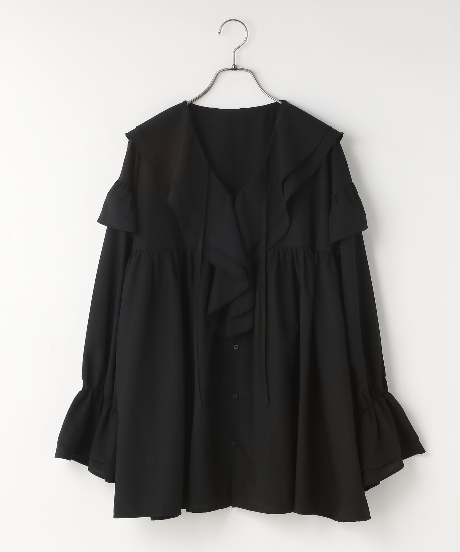【ローリーズファーム/LOWRYS FARM】のフリルチュニックブラウス インテリア・キッズ・メンズ・レディースファッション・服の通販 founy(ファニー) 　ファッション　Fashion　レディースファッション　Fashion for Women　トップス・カットソー　Cut & Sew Tops　シャツ・ブラウス・オフィスカジュアル　Elegant Blouses & Button-Ups　おすすめ　Recommended / Our Picks　ショーツ　Shorts, Short Pants　チュニック　Tunic, Long Top　トレンド　Trend, Trending Now　ドット　Polka Dot, Dot Pattern　フリル　Frill, Ruffle　冬　Winter / This Winter　夏　Summer　秋　Autumn　長袖　Long Sleeve, Full Sleeve　ブラック09|ID: prp329100004728296 ipo3291000000034198019