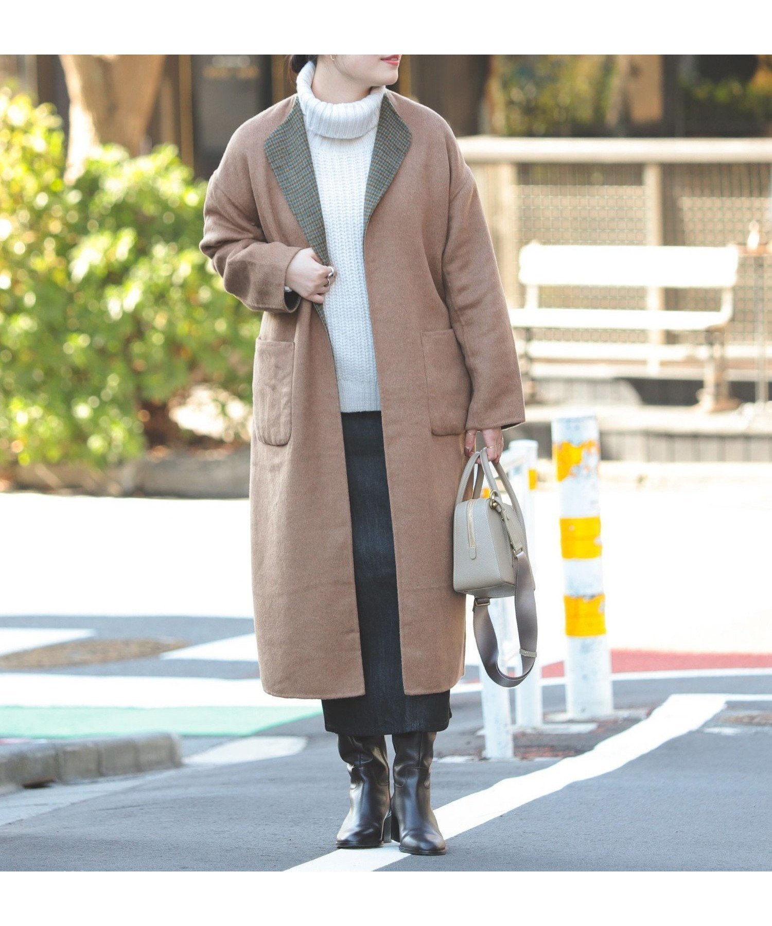 【ビームス ウイメン/BEAMS】のリバーシブル ロングガウンコート インテリア・キッズ・メンズ・レディースファッション・服の通販 founy(ファニー) 　ファッション　Fashion　レディースファッション　Fashion for Women　アウター　Coat / Outerwear Collection　コート・ロングコート・ピーコート　Long Coats, Peacoats & More　ガウン　Gown, Robe　チェック　Check, Plaid, Tartan　リバーシブル　Reversible, Two-Sided　ロング　Long, Long-Length　無地　Plain, Solid Color　BROWN|ID: prp329100004728348 ipo3291000000034160798