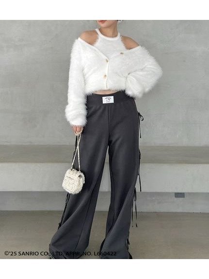 【スナイデル/SNIDEL】の【HELLO KITTY】レースアップパンツ インテリア・キッズ・メンズ・レディースファッション・服の通販 founy(ファニー) 　ファッション　Fashion　レディースファッション　Fashion for Women　パンツ　Pants & Trousers　インナー　Innerwear　ウェーブ　Wavy Pattern　ウォッシュ　Washed Finish　ヴィンテージ　Vintage Style　コラボ　Collaboration, Collab　今季　This Season, Current Season　スウェット / スエット　Sweatshirt, Sweatwear　ストレート　Straight, Straight Cut　スペシャル　Special, Limited Edition　スマート　Smart, Elegant　セットアップ　Set-Up, Coordinated Outfit　フロント　Front, Front Design　ベロア　Velour, Soft Velvet　ポケット　Pocket, Pocket Detail　無地　Plain, Solid Color　リボン　Ribbon, Bow　おすすめ　Recommended / Our Picks　BLK[009]|ID: prp329100004728378 ipo3291000000034161020