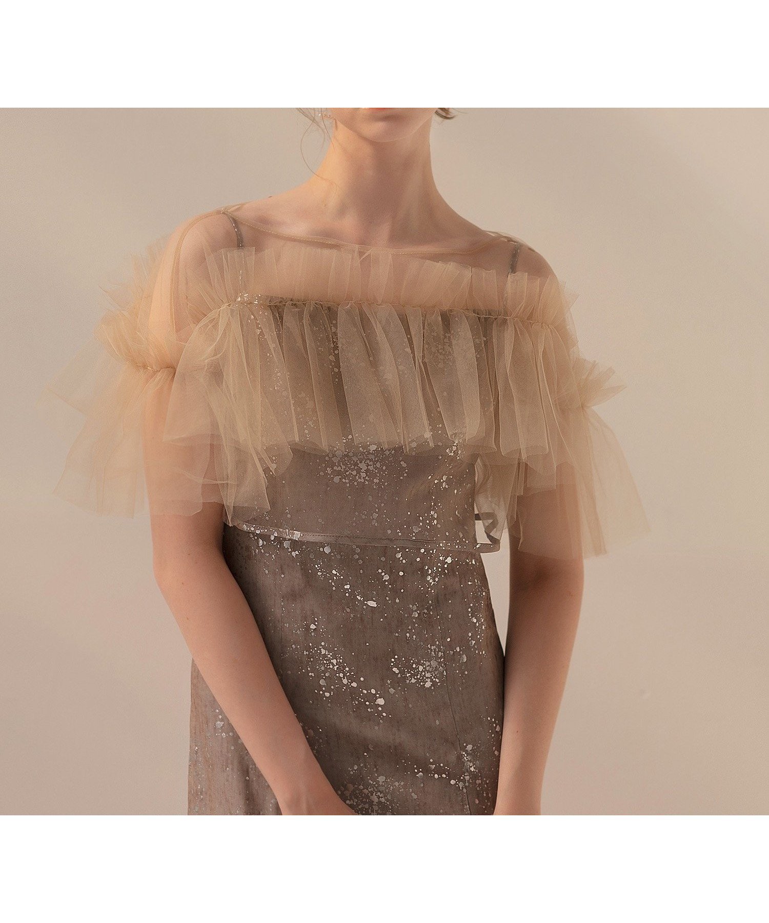 【レジャ/Leja】のLEJA-チュールフリルボレロペイントマーメイドワンピースドレス 結婚式 インテリア・キッズ・メンズ・レディースファッション・服の通販 founy(ファニー) 　ファッション　Fashion　レディースファッション　Fashion for Women　アウター　Coat / Outerwear Collection　ボレロ・ショート丈ジャケット / ドレス羽織りに　Boleros & Short Jackets　ワンピース　Dresses　フォーマル・パーティードレス・結婚式用ドレス　Elegant & Casual Dresses　エレガント 上品　Elegant　オケージョン　Occasion Wear　シェイプ　Shape, Slim Fit　チュール　Tulip, Tulip Motif　バランス　Balance, Style Balance　フォーマル　Formal, Dressy　ボレロ　Bolero, Short Cardigan　マーメイド　Mermaid, Fishtail Silhouette　結婚式　Wedding　披露宴　Wedding Reception　二次会　After Party　GRAY|ID: prp329100004728551 ipo3291000000034519149