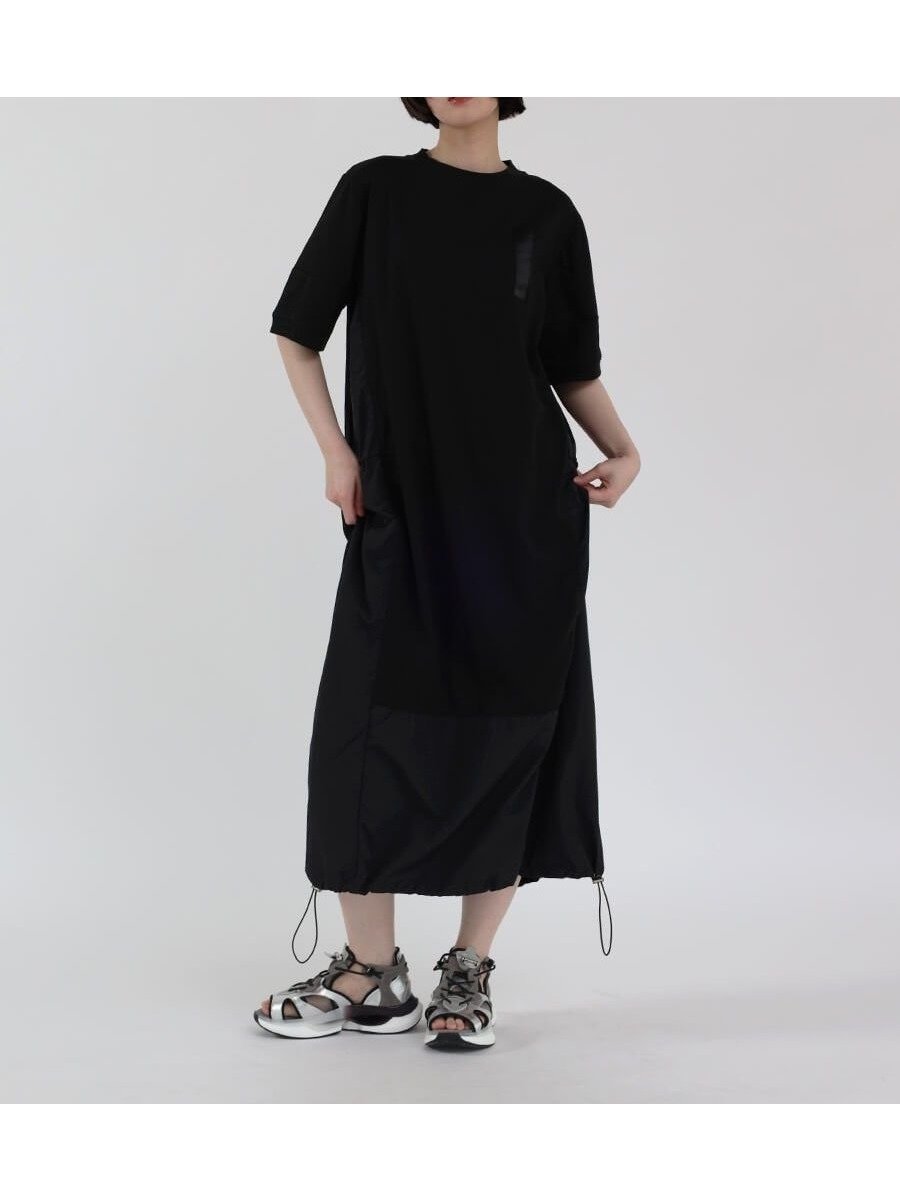 【ラシュッド/LASUD】のドロストバルーンワンピース インテリア・キッズ・メンズ・レディースファッション・服の通販 founy(ファニー) 　ファッション　Fashion　レディースファッション　Fashion for Women　ワンピース　Dresses　ドッキング　Docking, Mixed Material　バルーン　Balloon, Balloon Silhouette　ブラック|ID: prp329100004728618 ipo3291000000034162951