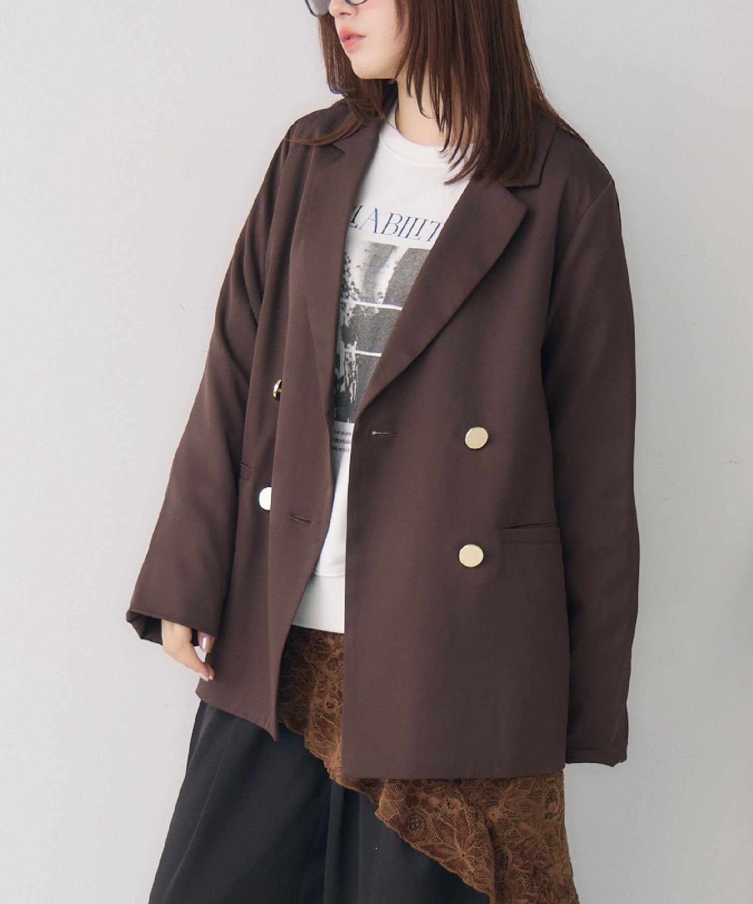 【レトロガール/RETRO GIRL】のダブルテーラーJK インテリア・キッズ・メンズ・レディースファッション・服の通販 founy(ファニー) 　ファッション　Fashion　レディースファッション　Fashion for Women　ジャケット　Jacket, Outerwear　ストライプ　Stripe, Striped Pattern　ダブル　Double, Double-Breasted　デニム　Denim, Jeans Material　トレンド　Trend, Trending Now　ベーシック　Basic, Essential　エレガント 上品　Elegant　無地　Plain, Solid Color　秋　Autumn　ダークブラウン|ID: prp329100004728658 ipo3291000000034261715
