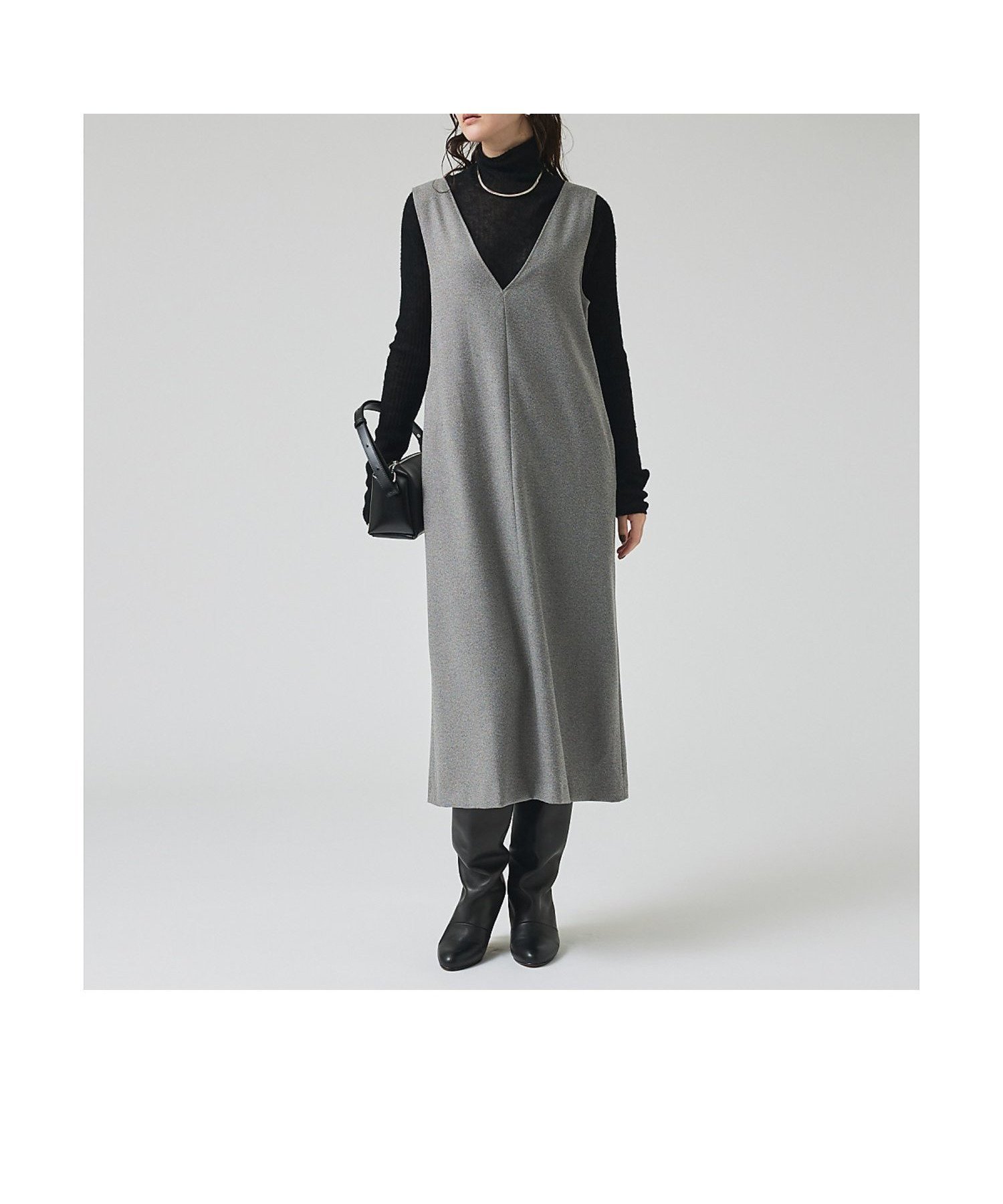 【カリテ/qualite】のツイーディジャンパーワンピース インテリア・キッズ・メンズ・レディースファッション・服の通販 founy(ファニー) 　ファッション　Fashion　レディースファッション　Fashion for Women　ワンピース　Dresses　インナー　Innerwear　シンプル　Simple, Minimal　スリット　Slit, Slit Detail　ポケット　Pocket, Pocket Detail　楽ちん　Easy Fit, Comfortable　グレー|ID: prp329100004728780 ipo3291000000034163846