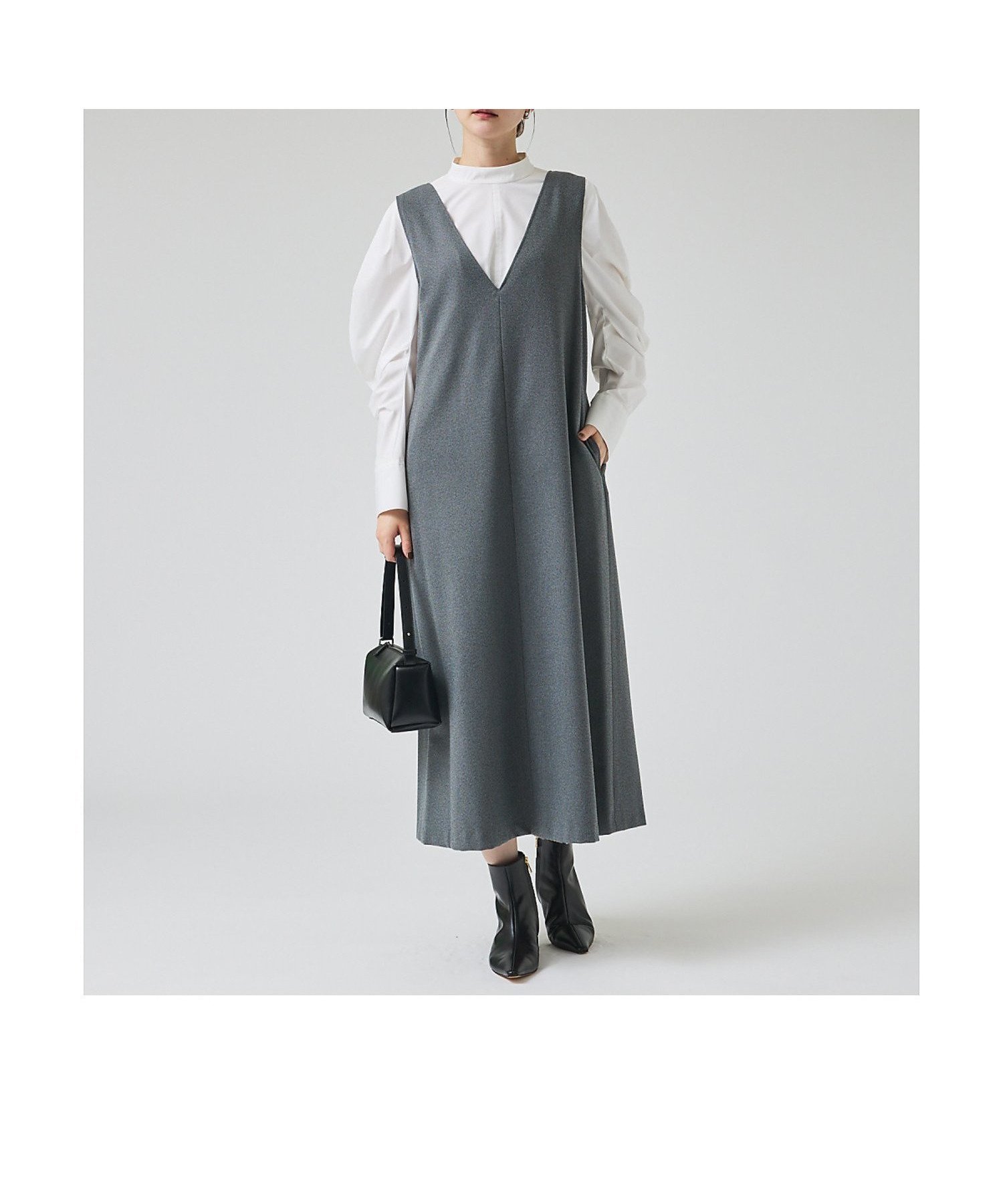 【カリテ/qualite】のツイーディジャンパーワンピース インテリア・キッズ・メンズ・レディースファッション・服の通販 founy(ファニー) 　ファッション　Fashion　レディースファッション　Fashion for Women　ワンピース　Dresses　インナー　Innerwear　シンプル　Simple, Minimal　スリット　Slit, Slit Detail　ポケット　Pocket, Pocket Detail　楽ちん　Easy Fit, Comfortable　チャコールグレー|ID: prp329100004728780 ipo3291000000034163847