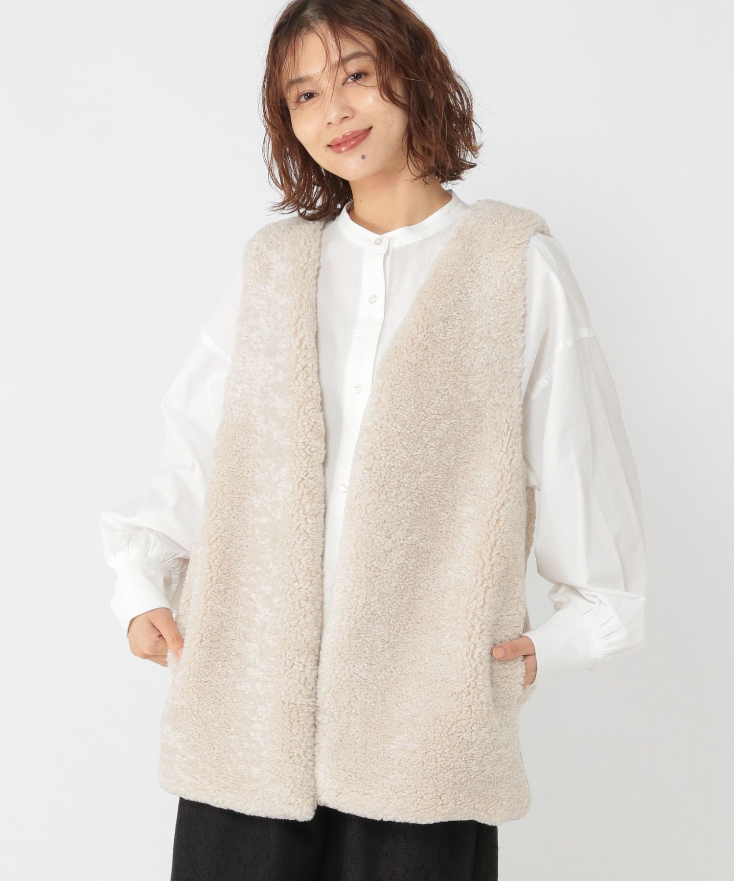 【スタディオ クリップ/studio CLIP】のVネックボアベスト インテリア・キッズ・メンズ・レディースファッション・服の通販 founy(ファニー)  ファッション Fashion レディースファッション Fashion for Women アウター Coat / Outerwear Collection トップス・カットソー Cut & Sew Tops ベスト&ジレ / 重ね着スタイル Vests & Gilets Vネックトップス V-Neck Tops / V-Cut Neckline Shirts おすすめ Recommended / Our Picks シンプル Simple, Minimal フロント Front, Front Design ベスト Vest, Waistcoat 定番 Standard, Basic Item 秋 Autumn アイボリー52|ID: prp329100004728784 ipo3291000000034379325