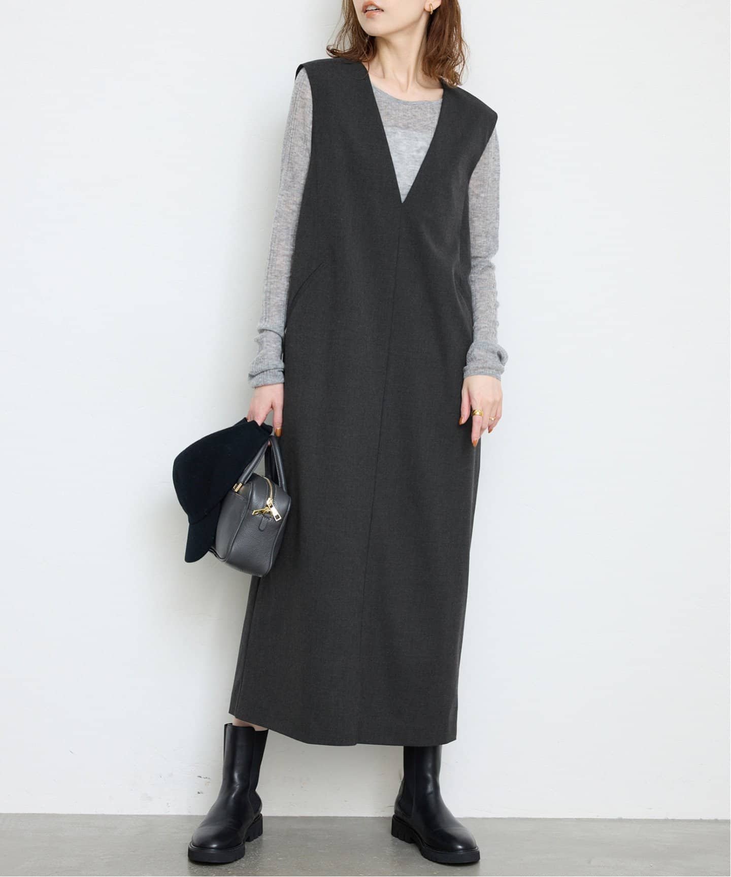 【スローブ イエナ/SLOBE IENA】の《WEB限定/追加》TR Vネックジャンパースカート インテリア・キッズ・メンズ・レディースファッション・服の通販 founy(ファニー) 　ファッション　Fashion　レディースファッション　Fashion for Women　スカート　Skirts　2025年　2025　2025-2026秋冬・A/W　Autumn/Winter 2025–26 AW25–26　インナー　Innerwear　カットソー　Cut and Sewn Top　バランス　Balance, Style Balance　A/W・秋冬　Autumn/Winter　グレー|ID: prp329100004728820 ipo3291000000034248980