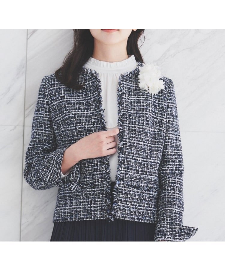 【アンタイトル/UNTITLED】の【入卒/セレモニー/通勤】ラメツイード ノーカラージャケット インテリア・キッズ・メンズ・レディースファッション・服の通販 founy(ファニー) 　ファッション　Fashion　レディースファッション　Fashion for Women　アウター　Coat / Outerwear Collection　レディースジャケット・軽アウター　Jackets　ノーカラージャケット / シンプル上品コーデ　Collarless Jackets　おすすめ　Recommended / Our Picks　アクリル　Acrylic Material　コンパクト　Compact, Small Size　シンプル　Simple, Minimal　ジャケット　Jacket, Outerwear　ストレッチ　Stretch, Stretchy Fabric　スマート　Smart, Elegant　セットアップ　Set-Up, Coordinated Outfit　セレモニー　Ceremony　ツイード　Twill, Twill Weave　フリンジ　Fringe, Tassel　ポケット　Pocket, Pocket Detail　エレガント 上品　Elegant　定番　Standard, Basic Item　ビジネス 仕事 通勤　Business / Work / Commuting　ブルー|ID: prp329100004728841 ipo3291000000034614646