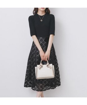 【インデックス/INDEX】のフラワーレースドッキングワンピース【洗える/抗ピル】 人気、トレンドファッション・服の通販 founy(ファニー) ファッション Fashion レディースファッション Fashion for Women ワンピース Dresses エレガント 上品 Elegant 洗える Machine Washable コンパクト Compact, Small Size スマート Smart, Elegant ドッキング Docking, Mixed Material フラワー Flower, Floral ポケット Pocket, Pocket Detail リブニット Rib Knit, Ribbed Knit リボン Ribbon, Bow レース Lace, Lace Fabric |ID:prp329100004728873