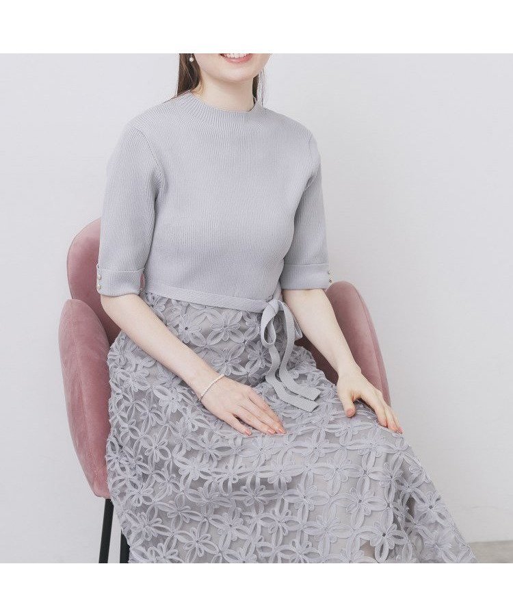 【インデックス/INDEX】のフラワーレースドッキングワンピース【洗える/抗ピル】 インテリア・キッズ・メンズ・レディースファッション・服の通販 founy(ファニー) 　ファッション　Fashion　レディースファッション　Fashion for Women　ワンピース　Dresses　エレガント 上品　Elegant　洗える　Machine Washable　コンパクト　Compact, Small Size　スマート　Smart, Elegant　ドッキング　Docking, Mixed Material　フラワー　Flower, Floral　ポケット　Pocket, Pocket Detail　リブニット　Rib Knit, Ribbed Knit　リボン　Ribbon, Bow　レース　Lace, Lace Fabric　サックスブルー|ID: prp329100004728873 ipo3291000000034713355