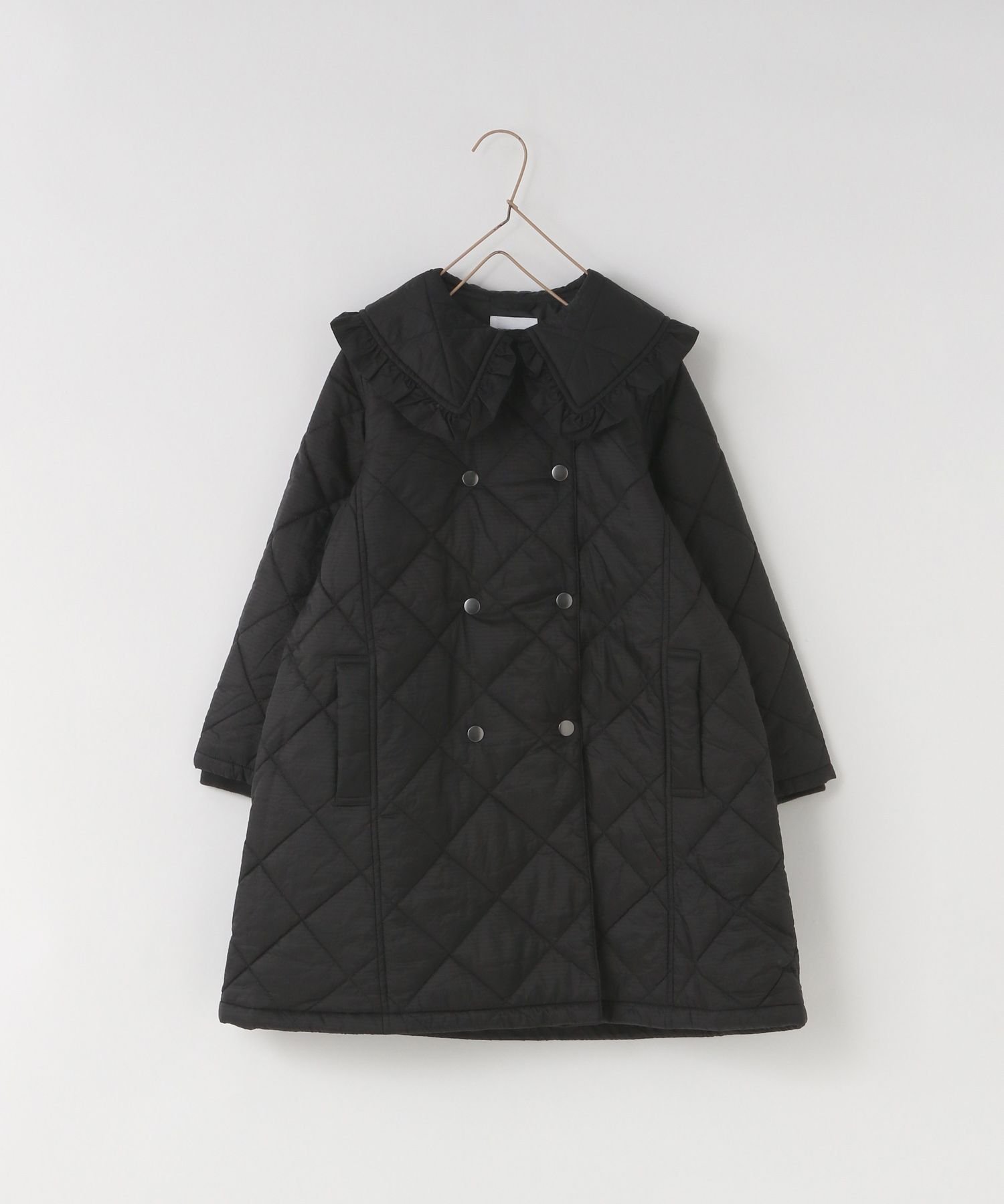 【ローリーズファーム/LOWRYS FARM / KIDS】のBIGカラーキルティングコート インテリア・キッズ・メンズ・レディースファッション・服の通販 founy(ファニー) 　ファッション　Fashion　キッズファッション　Fashion for Kids　アウター　Coat Outerwear /Kids　キルティング　Quilted, Quilting　フリル　Frill, Ruffle　フロント　Front, Front Design　メタル　Metal, Metal Parts　ブラック|ID: prp329100004729104 ipo3291000000034165023