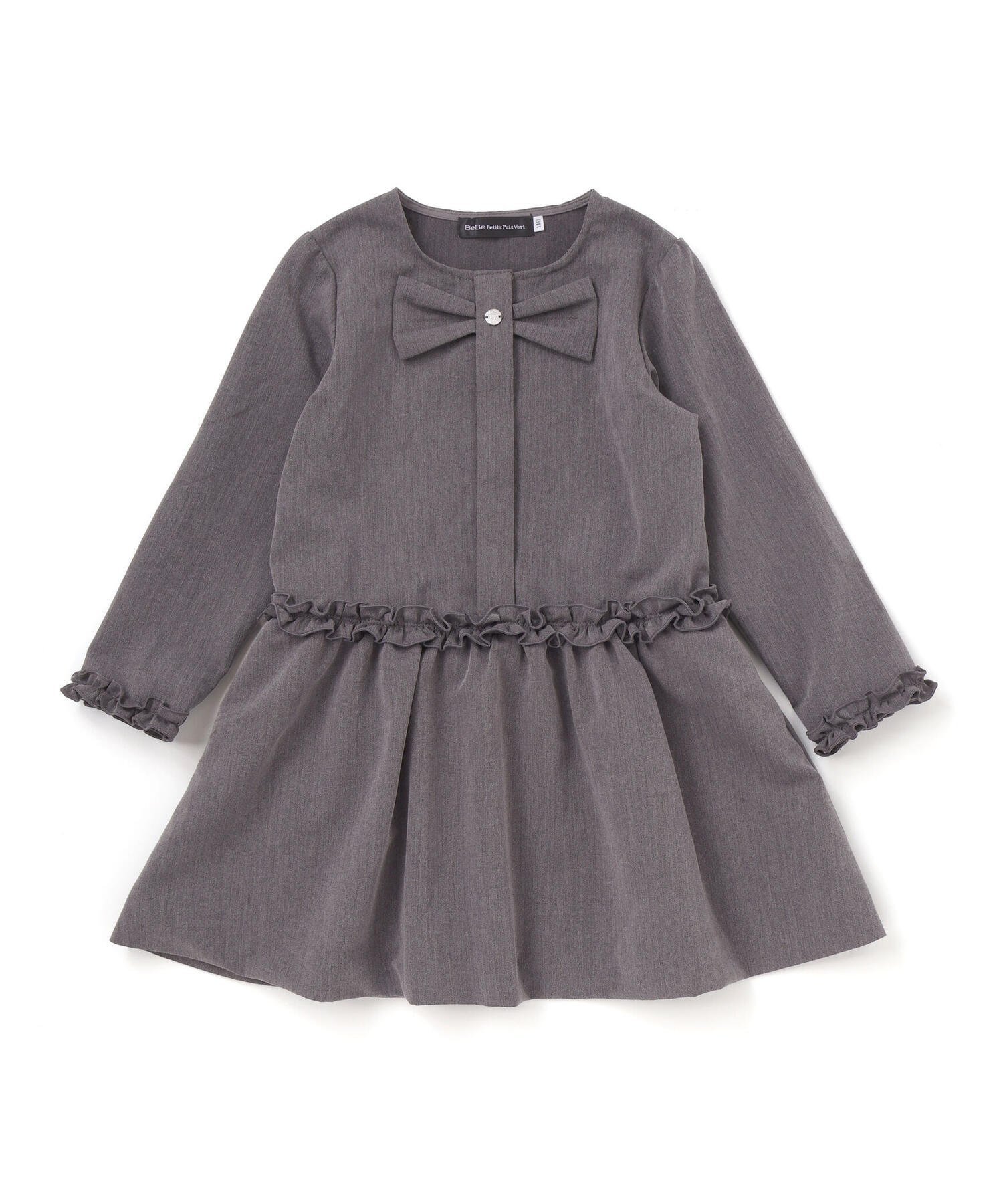 【ベベ オンライン ストア/BEBE ONLINE STORE / KIDS】のリボンフリルAラインワンピース(95~150cm) インテリア・キッズ・メンズ・レディースファッション・服の通販 founy(ファニー) 　ファッション　Fashion　キッズファッション　Fashion for Kids　ワンピース　Dresses　2025年　2025　2025-2026秋冬・A/W　Autumn/Winter 2025–26 AW25–26　ギャザー　Gathered, Ruffled　スタンダード　Standard, Basic　チャーム　Charm, Pendant　トレンド　Trend, Trending Now　パープル　Purple, Violet　フリル　Frill, Ruffle　リボン　Ribbon, Bow　エレガント 上品　Elegant　A/W・秋冬　Autumn/Winter　ブラック系|ID: prp329100004729109 ipo3291000000034165037