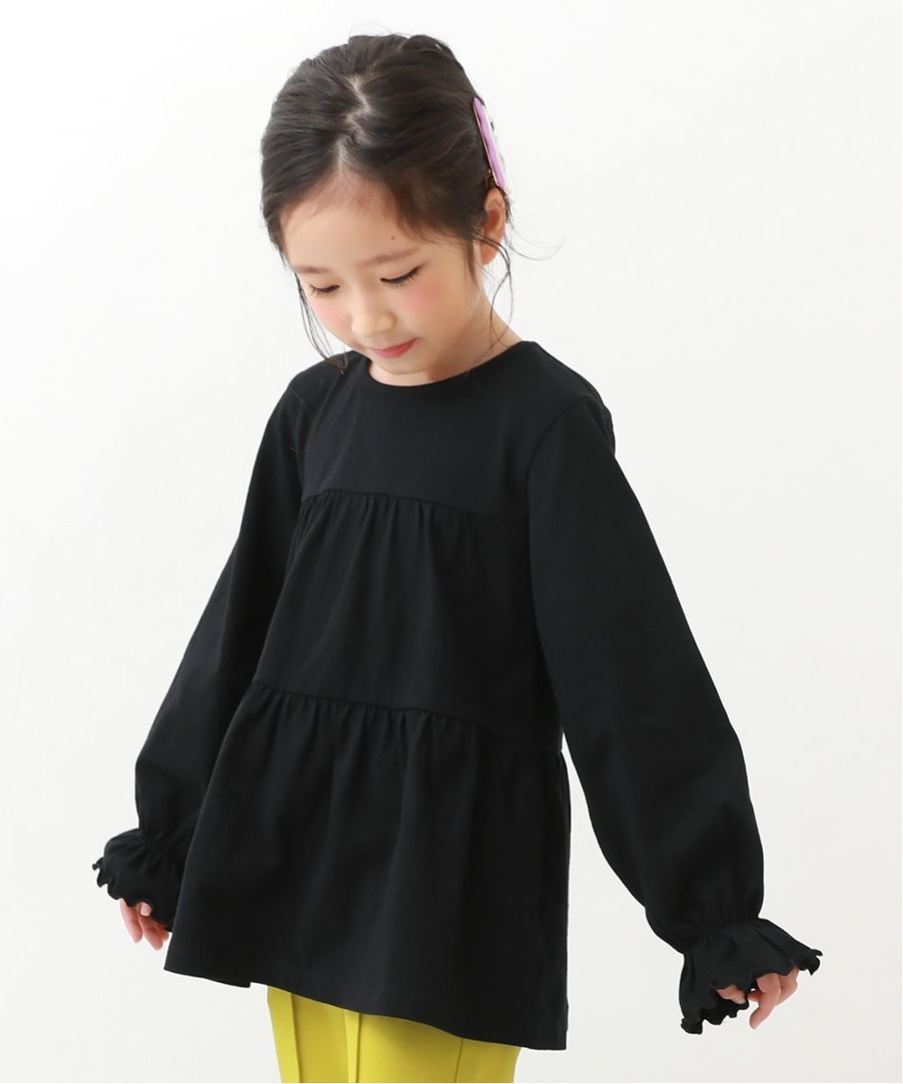 【デビロック/devirock / KIDS】のティアード長袖チュニック ロンT トップス インテリア・キッズ・メンズ・レディースファッション・服の通販 founy(ファニー) 　ファッション　Fashion　キッズファッション　Fashion for Kids　トップス・カットソー　Cut & Sew Tops　ギャザー　Gathered, Ruffled　スリーブ　Sleeve, Long Sleeve / Short Sleeve　チュニック　Tunic, Long Top　ティアード　Tiered, Tiered Style　デニム　Denim, Jeans Material　トレンド　Trend, Trending Now　長袖　Long Sleeve, Full Sleeve　フレア　Flare, Flared　ブラック|ID: prp329100004729122 ipo3291000000034165080