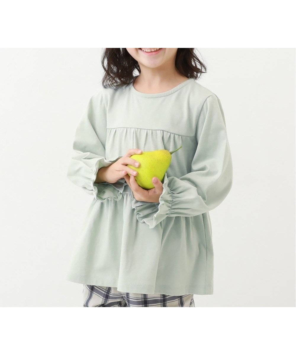 【デビロック/devirock / KIDS】のティアード長袖チュニック ロンT トップス インテリア・キッズ・メンズ・レディースファッション・服の通販 founy(ファニー) 　ファッション　Fashion　キッズファッション　Fashion for Kids　トップス・カットソー　Cut & Sew Tops　ギャザー　Gathered, Ruffled　スリーブ　Sleeve, Long Sleeve / Short Sleeve　チュニック　Tunic, Long Top　ティアード　Tiered, Tiered Style　デニム　Denim, Jeans Material　トレンド　Trend, Trending Now　長袖　Long Sleeve, Full Sleeve　フレア　Flare, Flared　Gグリーン|ID: prp329100004729122 ipo3291000000034165081