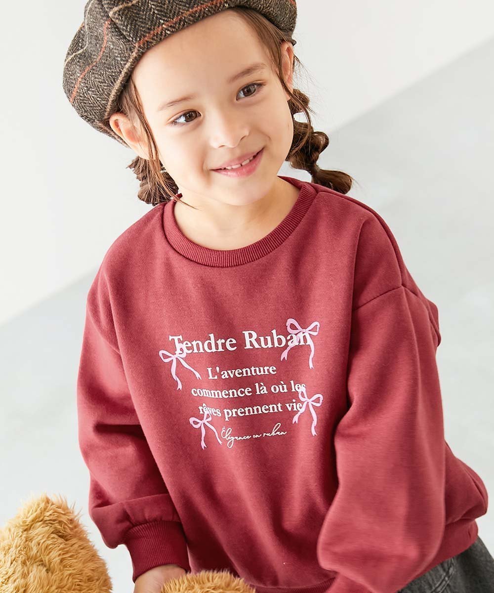 【デビロック/devirock / KIDS】のデビラボ ガールズ プリント ボリュームスリーブ 裏起毛トレーナー 25AW インテリア・キッズ・メンズ・レディースファッション・服の通販 founy(ファニー) 　ファッション　Fashion　キッズファッション　Fashion for Kids　シンプル　Simple, Minimal　スニーカー　Sneakers, Trainers　スリーブ　Sleeve, Long Sleeve / Short Sleeve　トレーナー　Sweatshirt, Trainer　プリント　Print, Printed Pattern　おすすめ　Recommended / Our Picks　2025年　2025　2025-2026秋冬・A/W　Autumn/Winter 2025–26 AW25–26　006-リボン-ボルドー|ID: prp329100004729124 ipo3291000000034165093
