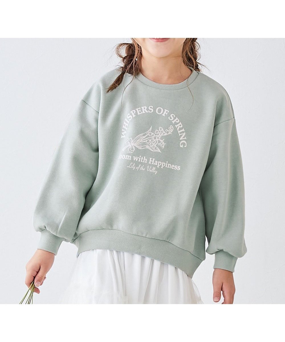 【デビロック/devirock / KIDS】のデビラボ ガールズ プリント ボリュームスリーブ 裏起毛トレーナー 25AW インテリア・キッズ・メンズ・レディースファッション・服の通販 founy(ファニー) 　ファッション　Fashion　キッズファッション　Fashion for Kids　シンプル　Simple, Minimal　スニーカー　Sneakers, Trainers　スリーブ　Sleeve, Long Sleeve / Short Sleeve　トレーナー　Sweatshirt, Trainer　プリント　Print, Printed Pattern　おすすめ　Recommended / Our Picks　2025年　2025　2025-2026秋冬・A/W　Autumn/Winter 2025–26 AW25–26　008-スズラン-セージ|ID: prp329100004729124 ipo3291000000034165097