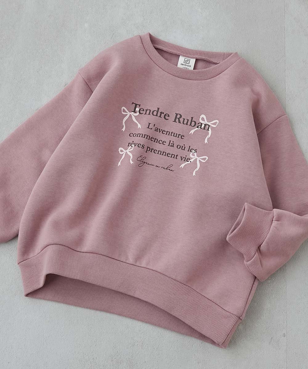 【デビロック/devirock / KIDS】のデビラボ ガールズ プリント ボリュームスリーブ 裏起毛トレーナー 25AW インテリア・キッズ・メンズ・レディースファッション・服の通販 founy(ファニー) ファッション Fashion キッズファッション Fashion for Kids シンプル Simple, Minimal スニーカー Sneakers, Trainers スリーブ Sleeve, Long Sleeve / Short Sleeve トレーナー Sweatshirt, Trainer プリント Print, Printed Pattern おすすめ Recommended / Our Picks 2025年 2025 2025-2026秋冬・A/W Autumn/Winter 2025–26 AW25–26 005-リボン-くすみピンク|ID: prp329100004729124 ipo3291000000034731340