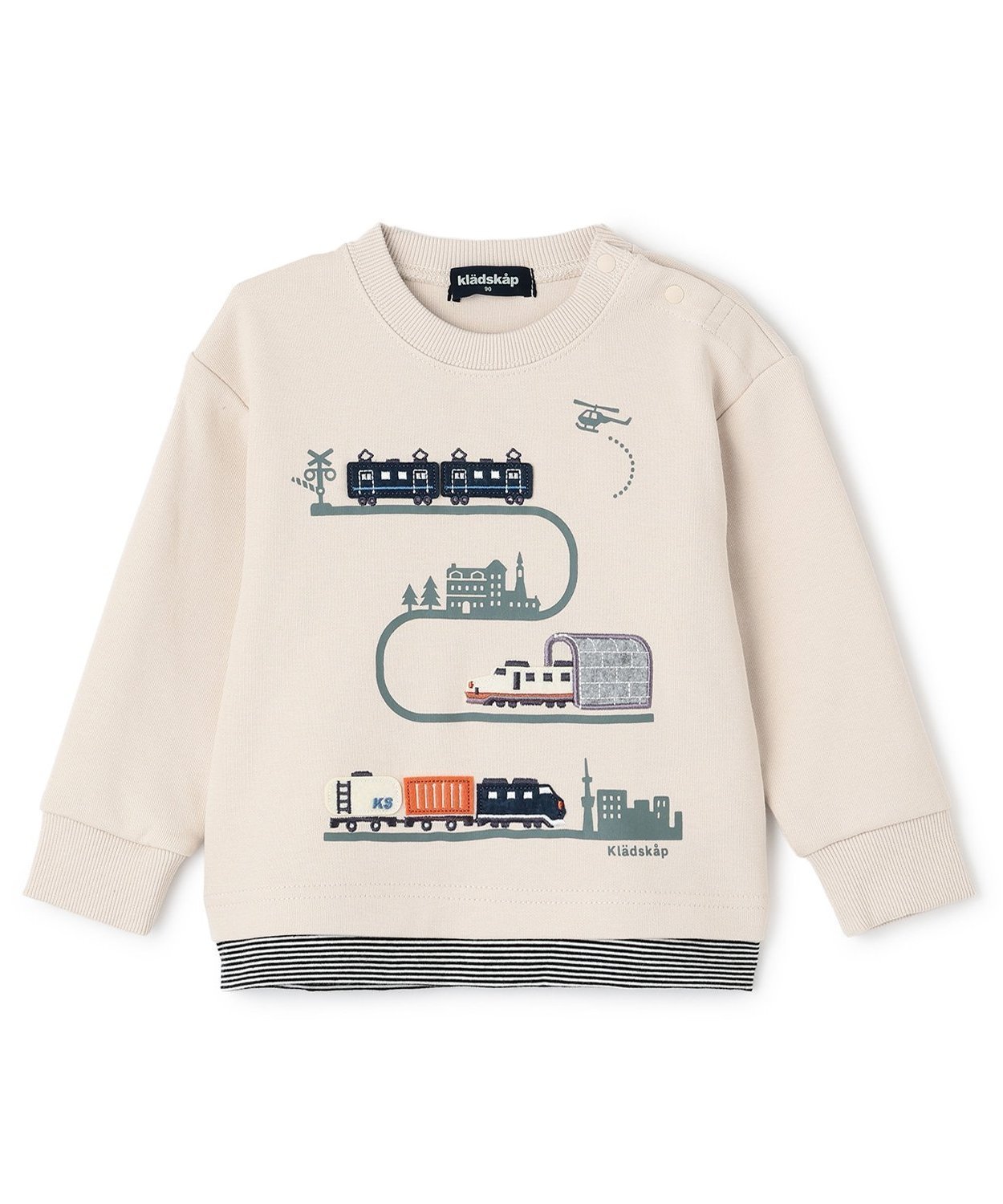 【ナルミヤ オンライン/NARUMIYA ONELINE / KIDS】の【人気商品再入荷】【直営店で取り扱い無し】電車アップリケ裾ボーダートレーナー インテリア・キッズ・メンズ・レディースファッション・服の通販 founy(ファニー) 　ファッション　Fashion　キッズファッション　Fashion for Kids　グラフィック　Graphic, Graphic Design　トレーナー　Sweatshirt, Trainer　プリント　Print, Printed Pattern　ボーダー　Border, Stripe　人気　Popular, Best Seller　再入荷　Restock / Back in Stock　薄ベージュ|ID: prp329100004729127 ipo3291000000034165107