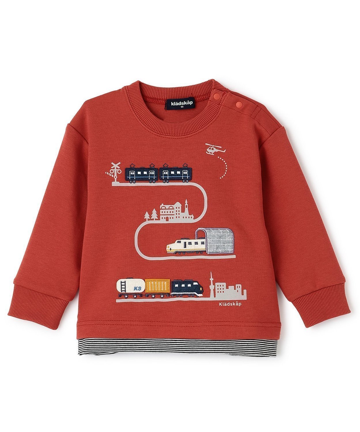 【ナルミヤ オンライン/NARUMIYA ONELINE / KIDS】の【人気商品再入荷】【直営店で取り扱い無し】電車アップリケ裾ボーダートレーナー インテリア・キッズ・メンズ・レディースファッション・服の通販 founy(ファニー) 　ファッション　Fashion　キッズファッション　Fashion for Kids　グラフィック　Graphic, Graphic Design　トレーナー　Sweatshirt, Trainer　プリント　Print, Printed Pattern　ボーダー　Border, Stripe　人気　Popular, Best Seller　再入荷　Restock / Back in Stock　赤|ID: prp329100004729127 ipo3291000000034165108