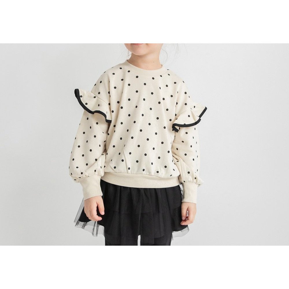 【ブランシェス/branshes / KIDS】の肩フリルトレーナー インテリア・キッズ・メンズ・レディースファッション・服の通販 founy(ファニー) 　ファッション　Fashion　キッズファッション　Fashion for Kids　ガーリー　Girly, Feminine Style　トレーナー　Sweatshirt, Trainer　ドット　Polka Dot, Dot Pattern　パイピング　Piping, Trim Design　フリル　Frill, Ruffle　プリント　Print, Printed Pattern　ロング　Long, Long-Length　アイボリー|ID: prp329100004729145 ipo3291000000034165185