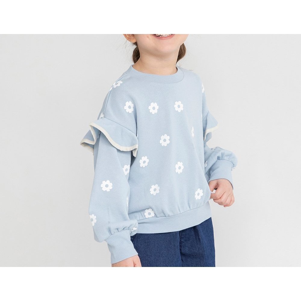 【ブランシェス/branshes / KIDS】の肩フリルトレーナー インテリア・キッズ・メンズ・レディースファッション・服の通販 founy(ファニー) 　ファッション　Fashion　キッズファッション　Fashion for Kids　ガーリー　Girly, Feminine Style　トレーナー　Sweatshirt, Trainer　ドット　Polka Dot, Dot Pattern　パイピング　Piping, Trim Design　フリル　Frill, Ruffle　プリント　Print, Printed Pattern　ロング　Long, Long-Length　サックス|ID: prp329100004729145 ipo3291000000034165187