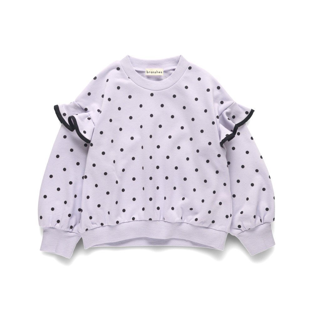 【ブランシェス/branshes / KIDS】の肩フリルトレーナー インテリア・キッズ・メンズ・レディースファッション・服の通販 founy(ファニー) 　ファッション　Fashion　キッズファッション　Fashion for Kids　ガーリー　Girly, Feminine Style　トレーナー　Sweatshirt, Trainer　ドット　Polka Dot, Dot Pattern　パイピング　Piping, Trim Design　フリル　Frill, Ruffle　プリント　Print, Printed Pattern　ロング　Long, Long-Length　ラベンダー|ID: prp329100004729145 ipo3291000000034165189
