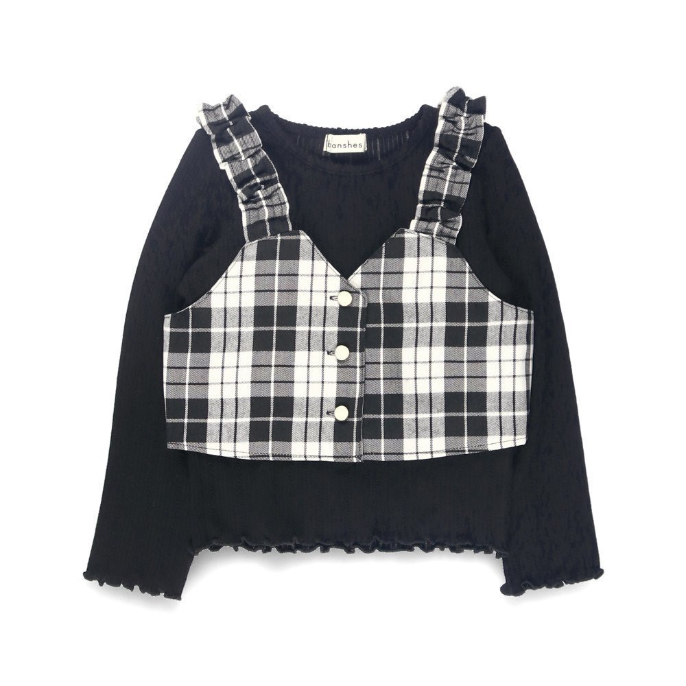 【ブランシェス/branshes / KIDS】の【おそろい】チェック柄トップスセット 人気、トレンドファッション・服の通販 founy(ファニー) 　ファッション　Fashion　キッズファッション　Fashion for Kids　トップス・カットソー　Cut & Sew Tops　おすすめ　Recommended / Our Picks　イエロー　Yellow　インナー　Innerwear　ガーリー　Girly, Feminine Style　セットアップ　Set-Up, Coordinated Outfit　チェック　Check, Plaid, Tartan　テレコ　Ribbed, Rib Stitch　ビスチェ　Bustier, Corset Top　フリル　Frill, Ruffle　ベビー　Baby, Babywear　人気　Popular, Best Seller　秋　Autumn　長袖　Long Sleeve, Full Sleeve　 other-1|ID: prp329100004729147 ipo3291000000034165195