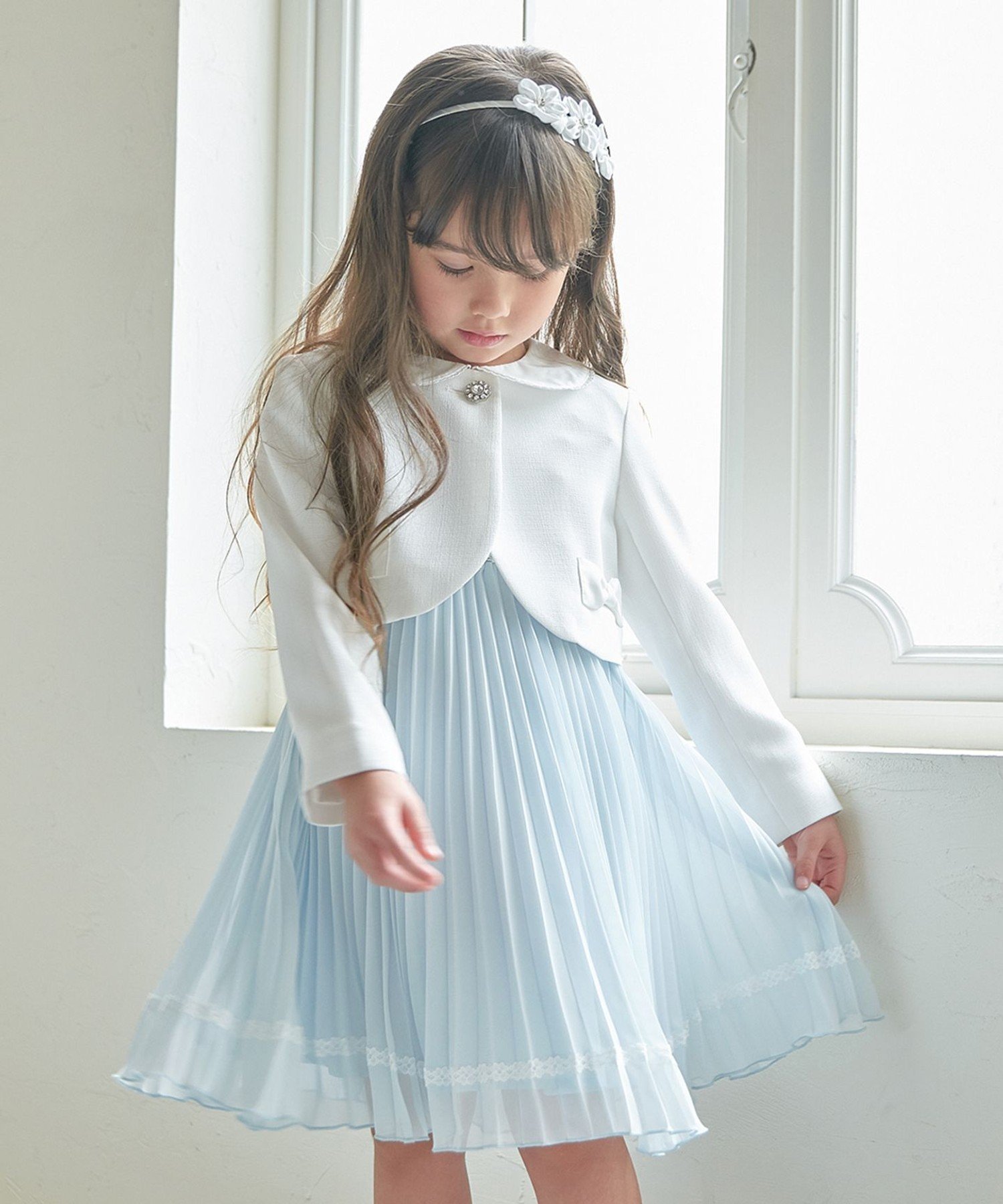 【エニー/ANY / KIDS】の【2点セット】ジャケット+シフォンプリーツワンピース インテリア・キッズ・メンズ・レディースファッション・服の通販 founy(ファニー) 　ファッション　Fashion　キッズファッション　Fashion for Kids　ワンピース　Dresses　シフォン　Chiffon, Lightweight Fabric　ジャケット　Jacket, Outerwear　セレモニー　Ceremony　ビジュー　Bijou, Jewel-like Accent　フォーマル　Formal, Dressy　プリーツ　Pleats, Pleated　リボン　Ribbon, Bow　エレガント 上品　Elegant　人気　Popular, Best Seller　入学式　Entrance Ceremony　サックスブルー[073]|ID: prp329100004729161 ipo3291000000034165252