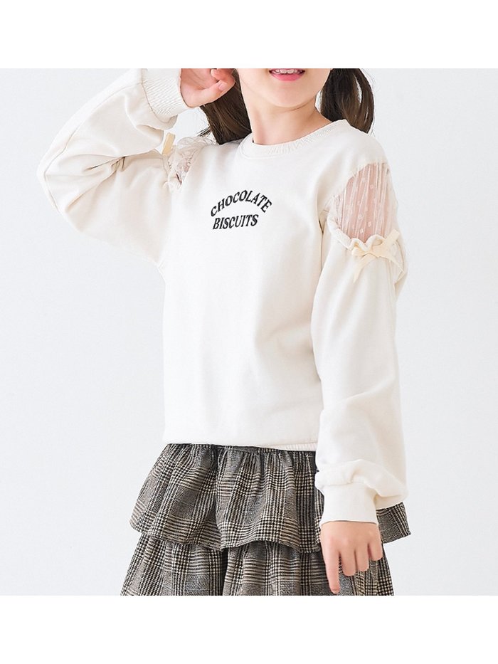 【コカ/coca / KIDS】のキッズ 肩あきチュールスウェットトップス インテリア・キッズ・メンズ・レディースファッション・服の通販 founy(ファニー) https://founy.com/ ファッション Fashion キッズファッション Fashion for Kids トップス・カットソー Cut & Sew Tops |ID: prp329100004729174 ipo3291000000034165309