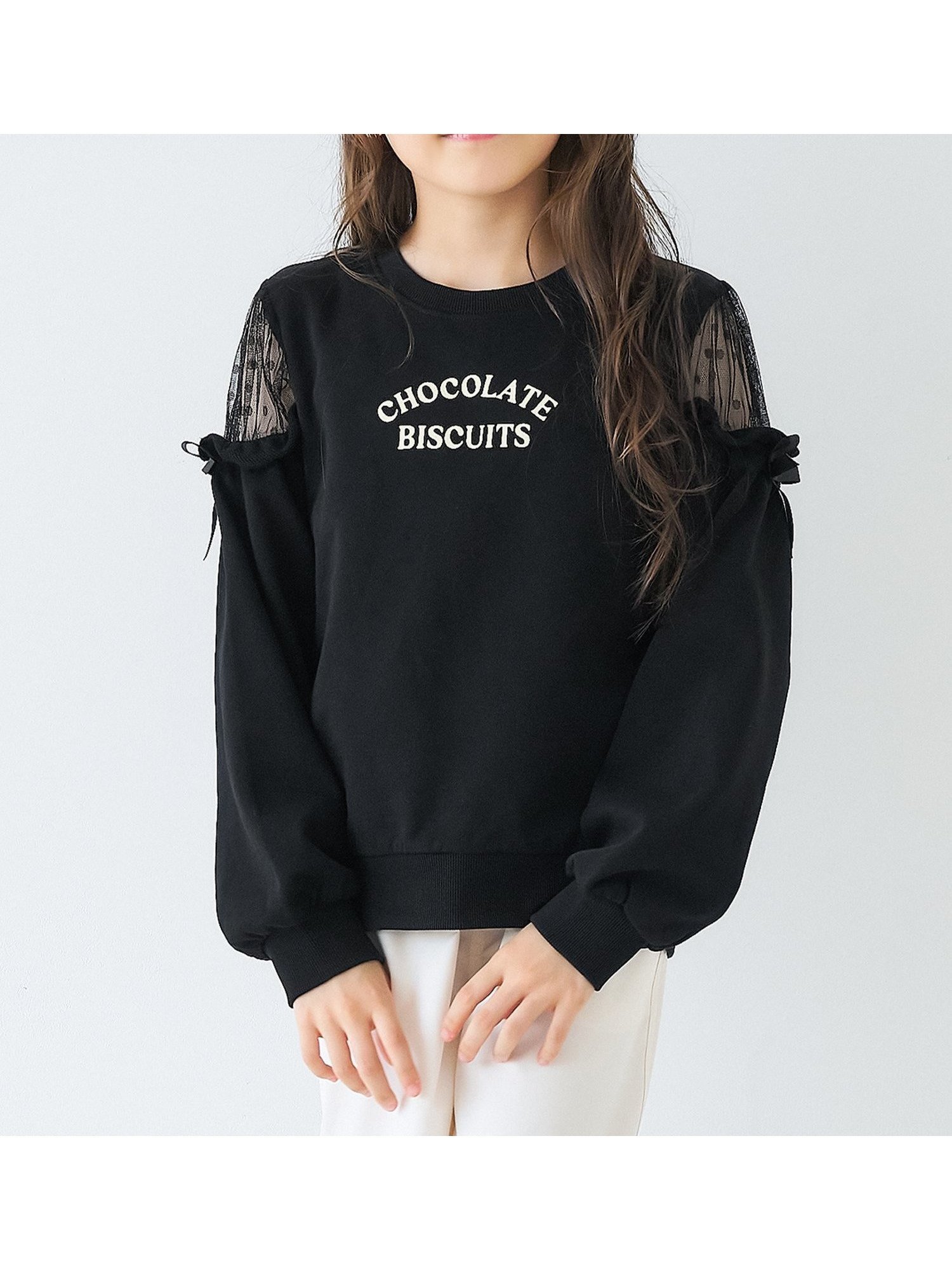 【コカ/coca / KIDS】のキッズ 肩あきチュールスウェットトップス インテリア・キッズ・メンズ・レディースファッション・服の通販 founy(ファニー) 　ファッション　Fashion　キッズファッション　Fashion for Kids　トップス・カットソー　Cut & Sew Tops　Black|ID: prp329100004729174 ipo3291000000034165312