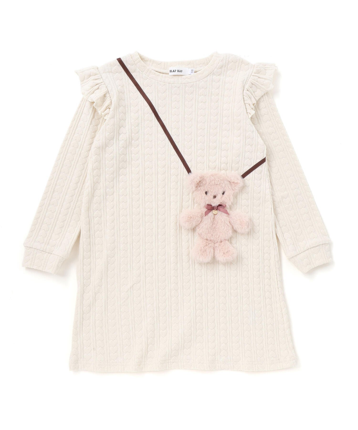 【ベベ オンライン ストア/BEBE ONLINE STORE / KIDS】の【お揃い】アニマルクマふわふわポシェット風ワンピース(80~130cm) インテリア・キッズ・メンズ・レディースファッション・服の通販 founy(ファニー) 　ファッション　Fashion　キッズファッション　Fashion for Kids　ワンピース　Dresses　秋　Autumn　カラフル　Colorful Design　コレクション　Collection, Seasonal Line　チェック　Check, Plaid, Tartan　チャーム　Charm, Pendant　長袖　Long Sleeve, Full Sleeve　パッチ　Patch, Appliqué　フリル　Frill, Ruffle　フレンチ　French, French Style　ポシェット　Pochette, Mini Bag　防寒　Cold Protection, Winter-Ready　ミックス　Mix, Mixed Style　モチーフ　Motif, Design Theme　リボン　Ribbon, Bow　レギンス　Leggings, Stretch Pants　A/W・秋冬　Autumn/Winter　おすすめ　Recommended / Our Picks　エレガント 上品　Elegant　2025年　2025　2025-2026秋冬・A/W　Autumn/Winter 2025–26 AW25–26　オフホワイト|ID: prp329100004729240 ipo3291000000034165548