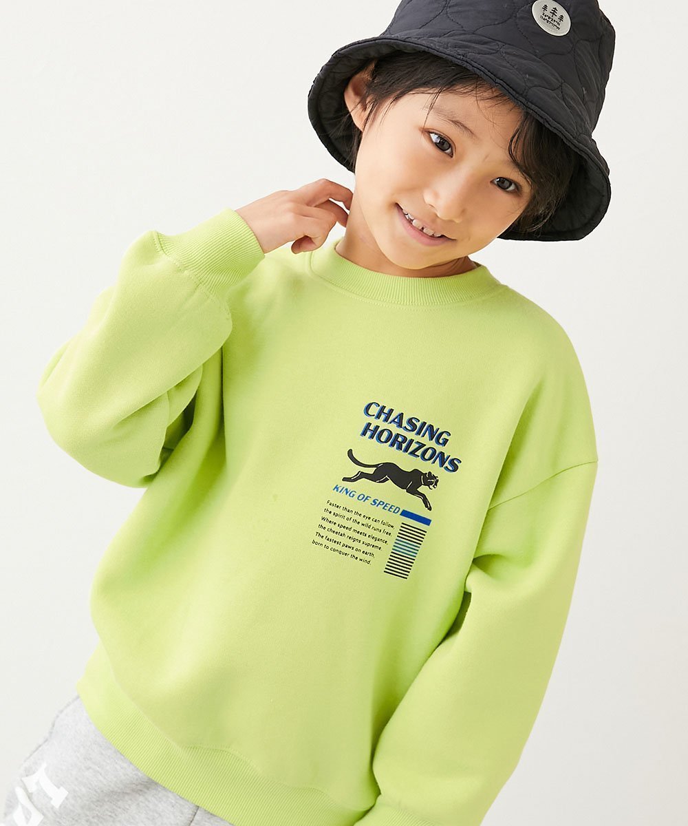 【デビロック/devirock / KIDS】のデビラボ プリント 裏起毛 BIGシルエットトレーナー トレーナー トップス 25AW インテリア・キッズ・メンズ・レディースファッション・服の通販 founy(ファニー) 　ファッション　Fashion　キッズファッション　Fashion for Kids　トップス・カットソー　Cut & Sew Tops　トレンド　Trend, Trending Now　トレーナー　Sweatshirt, Trainer　プリント　Print, Printed Pattern　おすすめ　Recommended / Our Picks　2025年　2025　2025-2026秋冬・A/W　Autumn/Winter 2025–26 AW25–26　005-チーター-Lイエローグリーン|ID: prp329100004729267 ipo3291000000034165675