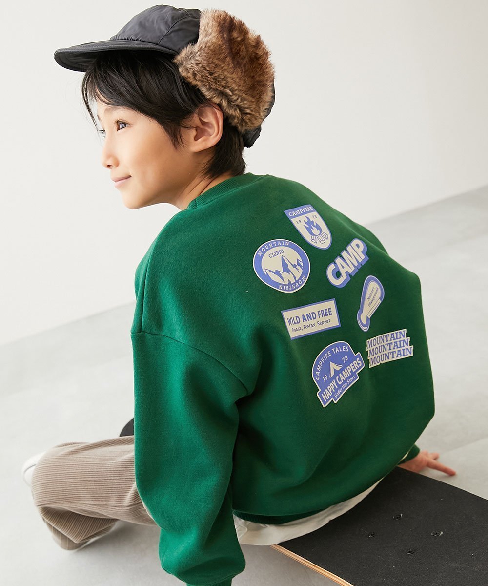 【デビロック/devirock / KIDS】のデビラボ プリント 裏起毛 BIGシルエットトレーナー トレーナー トップス 25AW インテリア・キッズ・メンズ・レディースファッション・服の通販 founy(ファニー) 　ファッション　Fashion　キッズファッション　Fashion for Kids　トップス・カットソー　Cut & Sew Tops　トレンド　Trend, Trending Now　トレーナー　Sweatshirt, Trainer　プリント　Print, Printed Pattern　おすすめ　Recommended / Our Picks　2025年　2025　2025-2026秋冬・A/W　Autumn/Winter 2025–26 AW25–26　007-ワッペン-ボトルグリーン|ID: prp329100004729267 ipo3291000000034165677