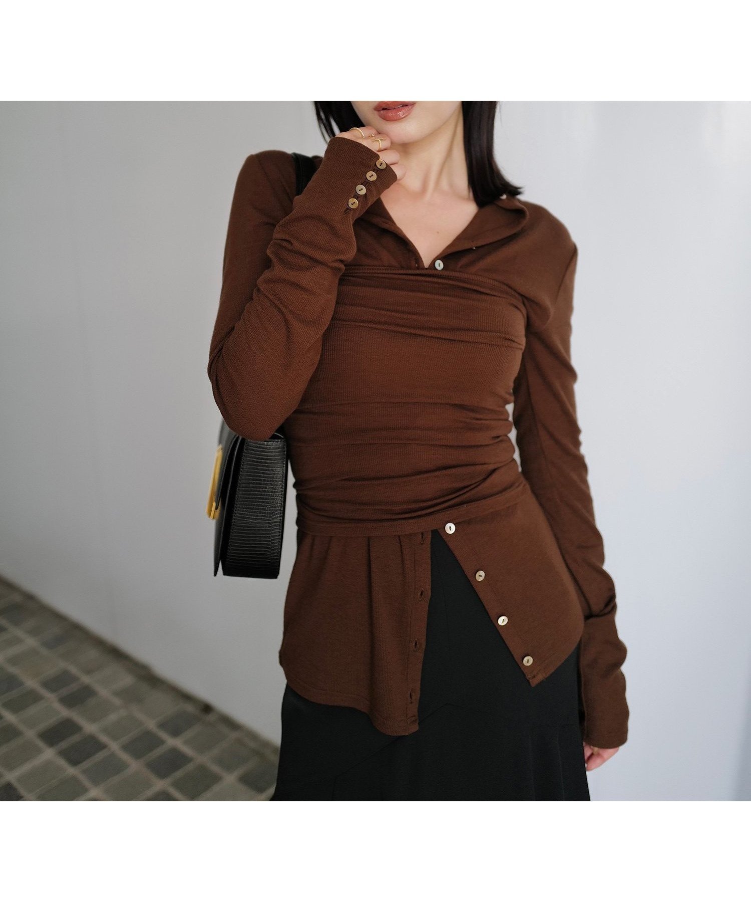 【アニュアンス/anuans】のテンセルウールレイヤーカットトップス インテリア・キッズ・メンズ・レディースファッション・服の通販 founy(ファニー) 　ファッション　Fashion　レディースファッション　Fashion for Women　トップス・カットソー　Cut & Sew Tops　とろみ　Fluid, Flowy Fabric　なめらか　Smooth, Silky Texture　ウォッシャブル　Machine Washable　カーディガン　Cardigan, Knitwear　ストレッチ　Stretch, Stretchy Fabric　ハイネック　High Neck, Mock Neck　バランス　Balance, Style Balance　ビスチェ　Bustier, Corset Top　抗菌　Antibacterial, Bacteria-Resistant　BROWN|ID: prp329100004729313 ipo3291000000034530003