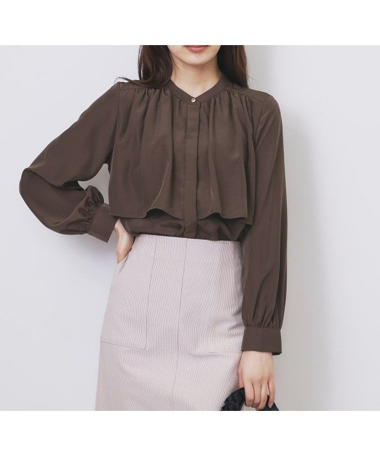 【インデックス/INDEX】のサテンバンドカラーブラウス【洗濯機OK/イージーアイロン】 人気、トレンドファッション・服の通販 founy(ファニー) 　ファッション　Fashion　レディースファッション　Fashion for Women　トップス・カットソー　Cut & Sew Tops　シャツ・ブラウス・オフィスカジュアル　Elegant Blouses & Button-Ups　エレガント 上品　Elegant　洗える　Machine Washable　カフス　Cuff Design　ギャザー　Gathered, Ruffled　サテン　Satin, Glossy Fabric　シンプル　Simple, Minimal　スマート　Smart, Elegant　トレンド　Trend, Trending Now　ドレープ　Drape, Draping Fabric　なめらか　Smooth, Silky Texture　バランス　Balance, Style Balance　パウダー　Powder, Soft Tone　フロント　Front, Front Design　 other-1|ID: prp329100004729457 ipo3291000000034235133