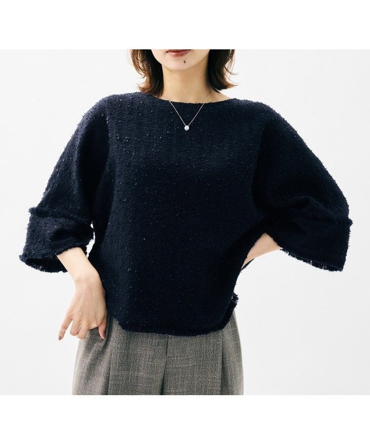 【アンタイトル/UNTITLED】の【きれいめ/体型カバー】ツイードドルマントップス インテリア・キッズ・メンズ・レディースファッション・服の通販 founy(ファニー) 　ファッション　Fashion　レディースファッション　Fashion for Women　トップス・カットソー　Cut & Sew Tops　おすすめ　Recommended / Our Picks　スマート　Smart, Elegant　ツイード　Twill, Twill Weave　デニム　Denim, Jeans Material　フリンジ　Fringe, Tassel　ボトム　Bottoms, Lower Wear　ワイド　Wide, Wide Fit　ネイビー|ID: prp329100004730034 ipo3291000000034419481